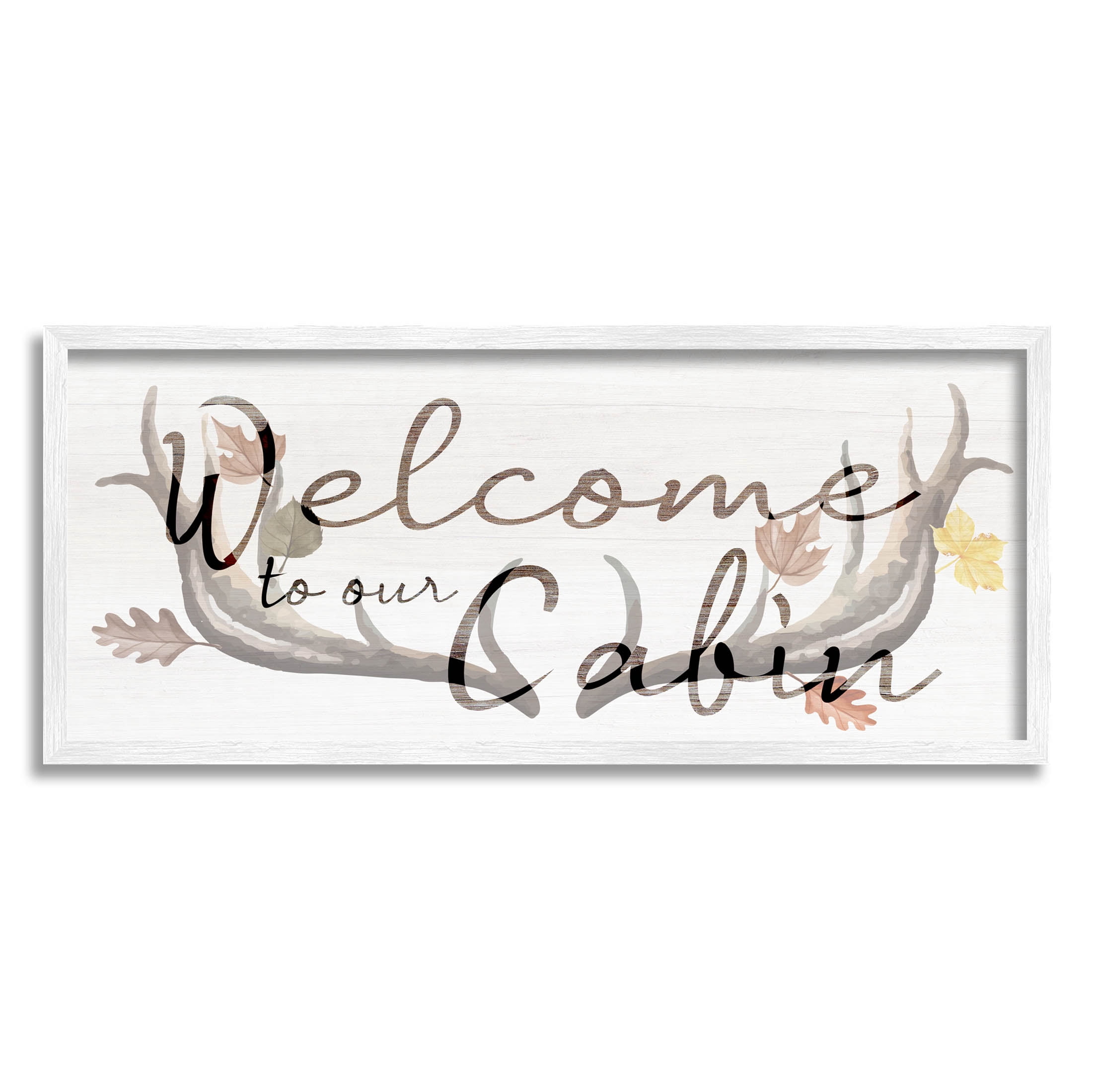 Stupell Industries Welcome Cabin Deer Antlers Graphic Art White Framed Art Print Wall Art, Design by Lil' Rue