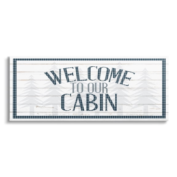 Stupell Industries Welcome Cabin Phrase Tartan Pine Trees Motif Canvas Wall Art, 30 x 13, Design by Kim Allen
