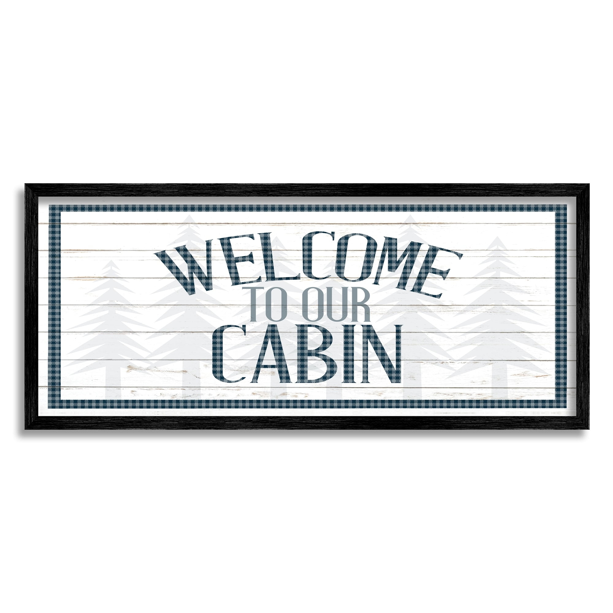 Stupell Industries Welcome Cabin Phrase Tartan Pine Trees Motif Framed Wall Art, 24 x 10, Design by Kim Allen