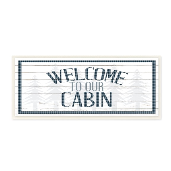 Stupell Industries Welcome Cabin Phrase Tartan Pine Trees Motif Wood Wall Art, 17 x 7, Design by Kim Allen