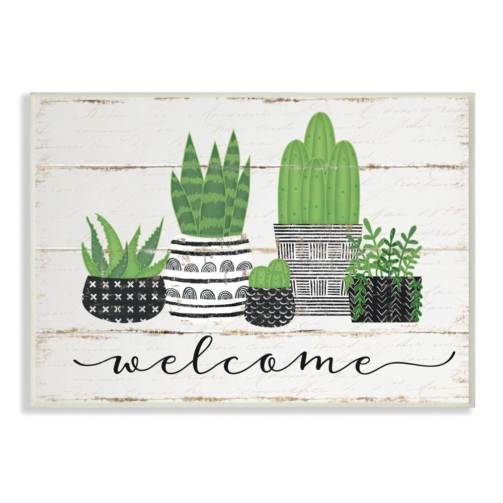 Stupell Industries Welcome Cacti Succulents Wood Textured Design Graphic Art Unframed Art Print Wall Art, 10x15, by Jennifer Pugh