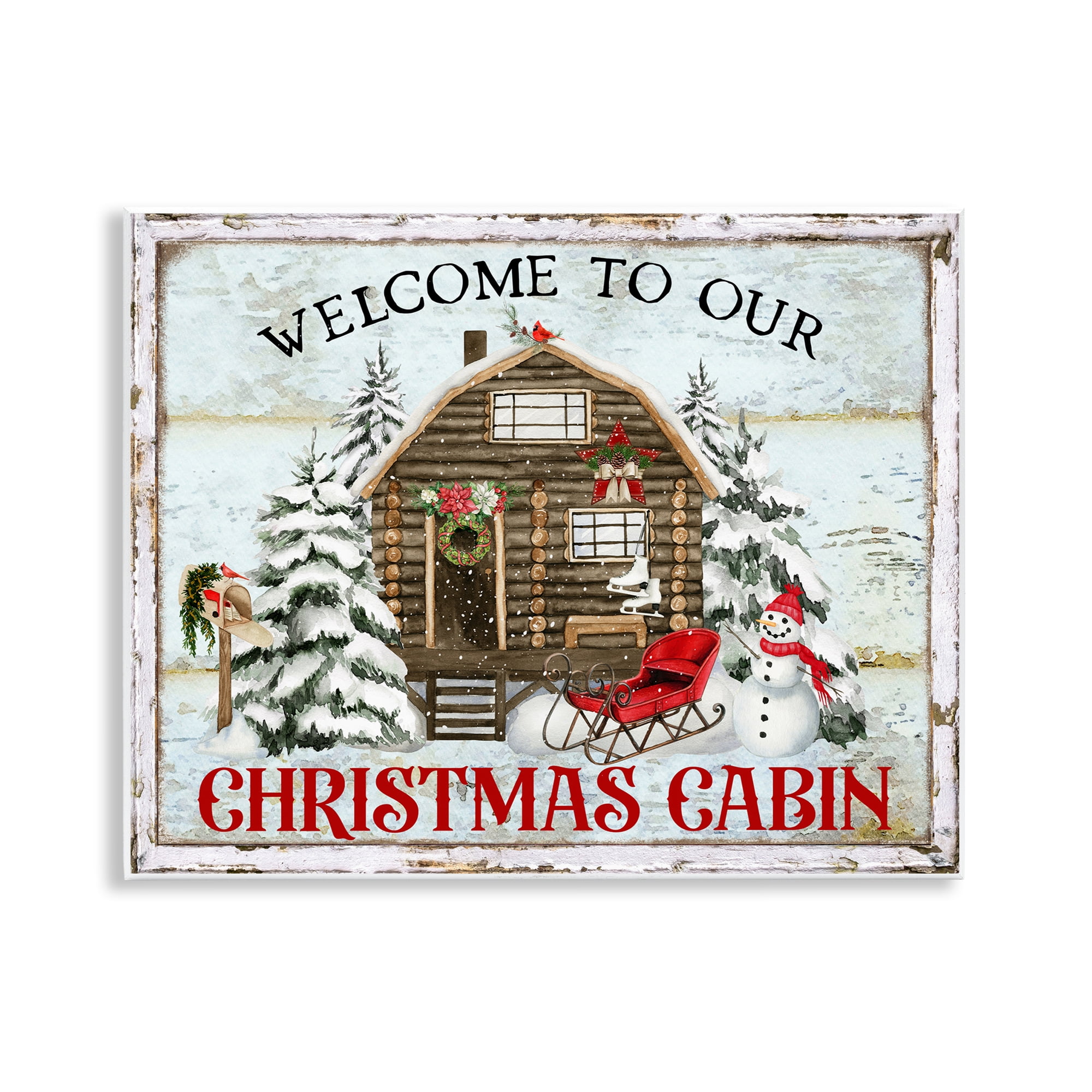 Stupell Industries Welcome Christmas Cabin Holiday Painting Unframed Art Prints Wall Art, 14 x 11