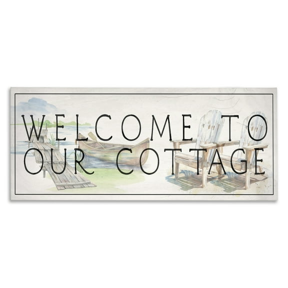 Stupell Industries Welcome Cottage at Lake's Edge Canvas Wall Art design by Lil' Rue, 10 x 24