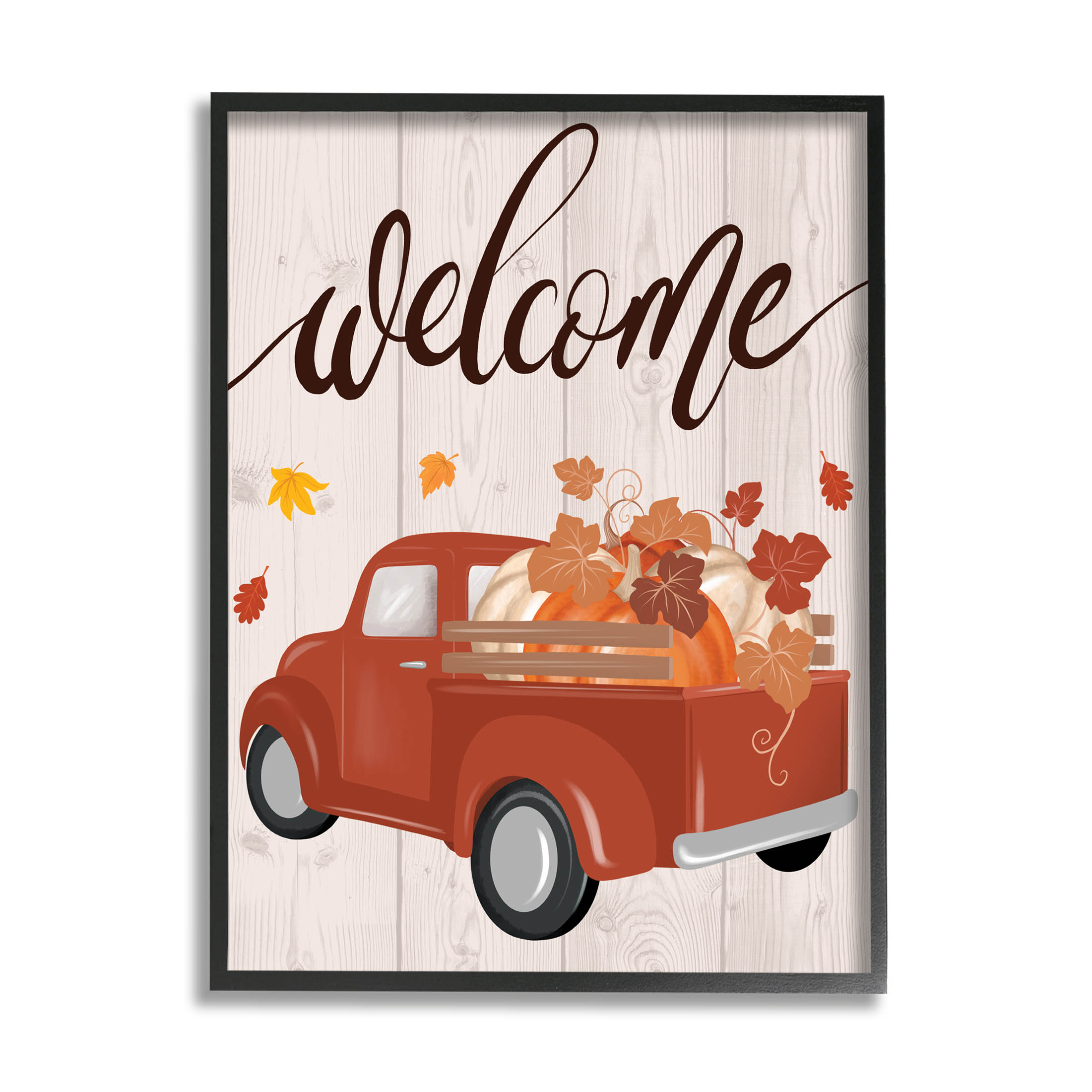 Stupell Industries Welcome Country Pumpkin Truck Graphic Art Black Framed Art Print Wall Art, Design by Jo Taylor