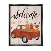Stupell Industries Welcome Country Pumpkin Truck Graphic Art Jet Black Floating Framed Canvas Print Wall Art, Design by Jo Taylor