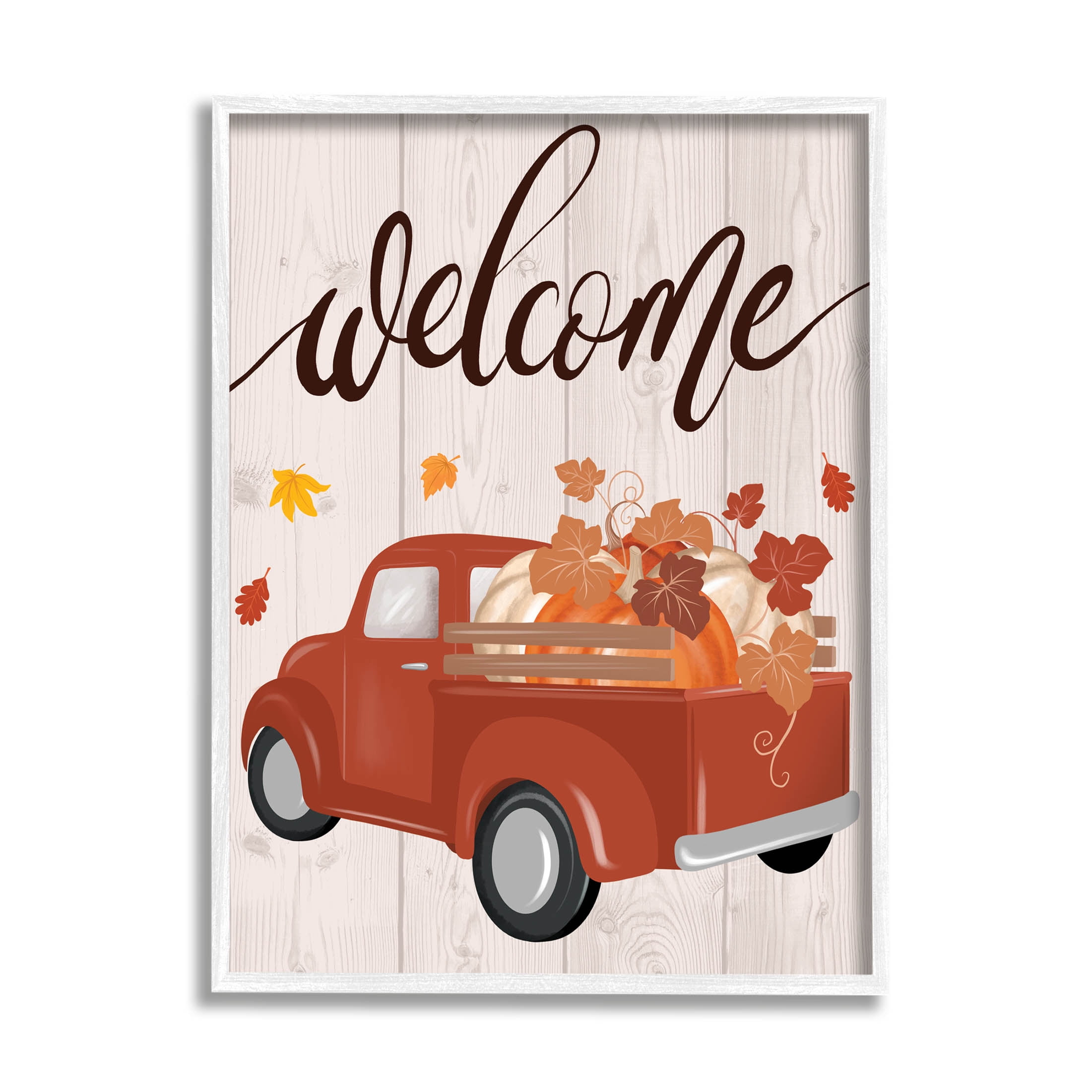 Stupell Industries Welcome Country Pumpkin Truck Graphic Art White Framed Art Print Wall Art, Design by Jo Taylor