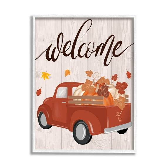 Stupell Industries Welcome Country Pumpkin Truck Graphic Art White Framed Art Print Wall Art, Design by Jo Taylor