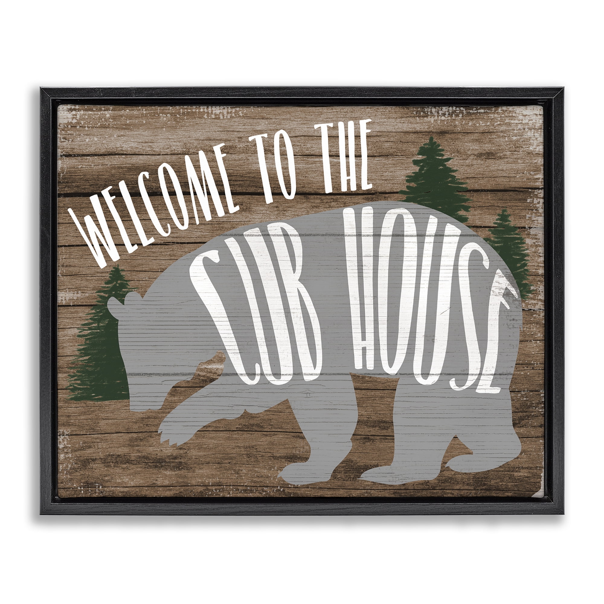 Stupell Industries Welcome Cub House Text & Numbers Painting Black Floater Framed Canvas Art Print Wall Art, 31 x 25