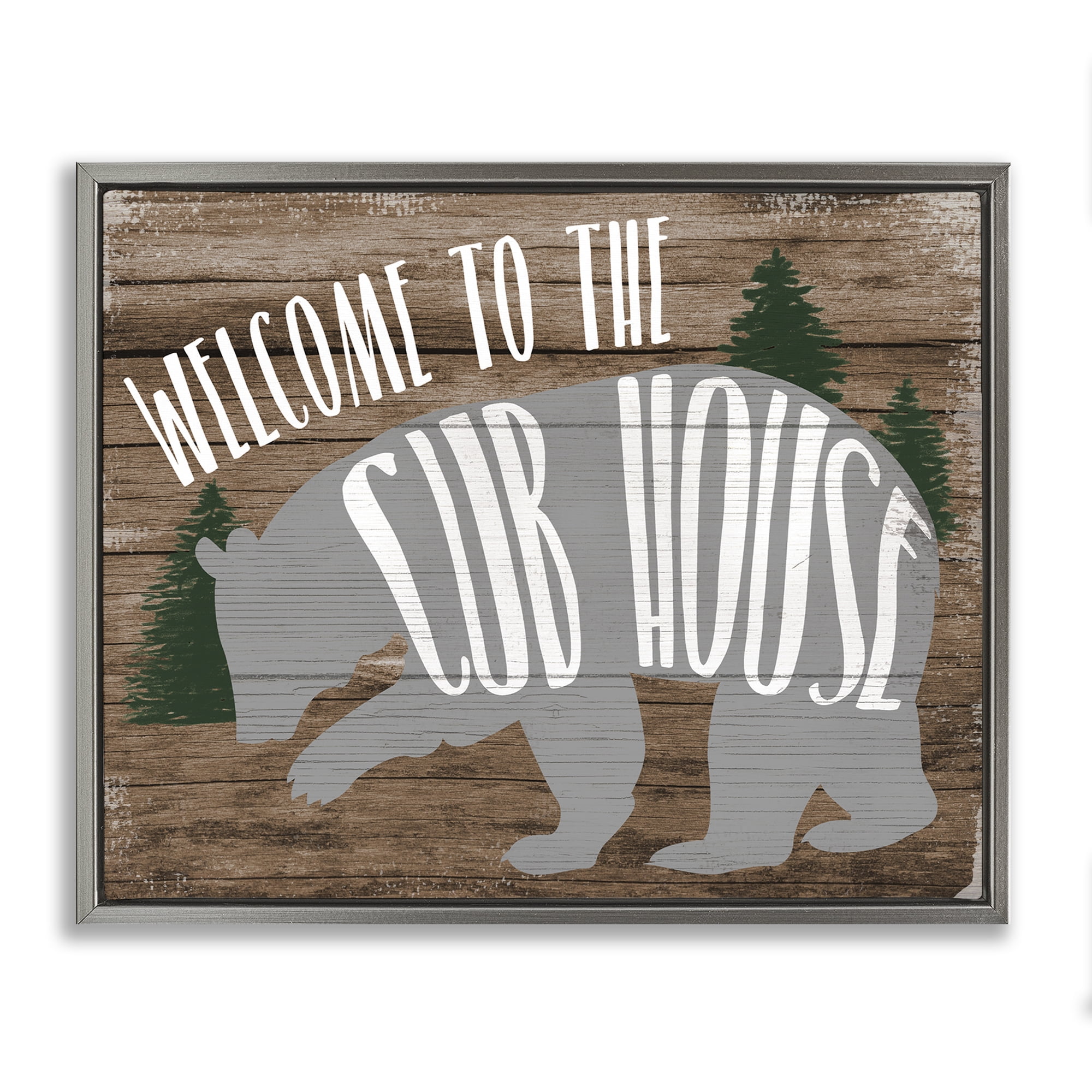 Stupell Industries Welcome Cub House Text & Numbers Painting Gray Floater Framed Canvas Art Print Wall Art, 31 x 25