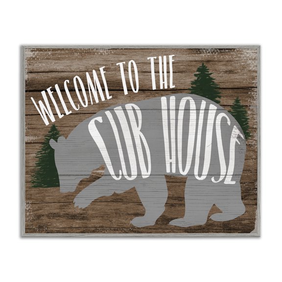 Stupell Industries Welcome Cub House Text & Numbers Painting Gray Framed Art Print Wall Art, 30 x 24