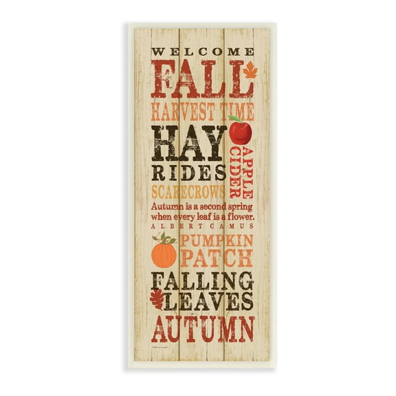 Stupell Industries Welcome Fall Autumn Wood Texture Seasonal Word Design Wall Plaque by Stephanie Workman Marrott