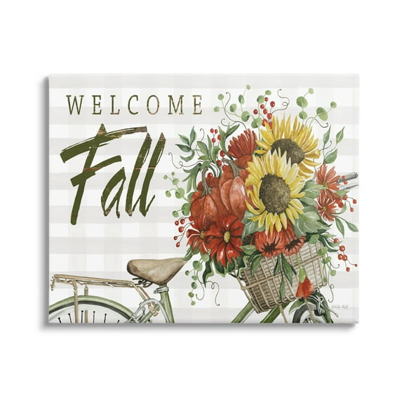 Stupell Industries Welcome Fall Autumnal Flower Assortment Bicycle Basket Graphic Art Gallery Wrapped Canvas Print Wall Art, Design by Cindy Jacobs