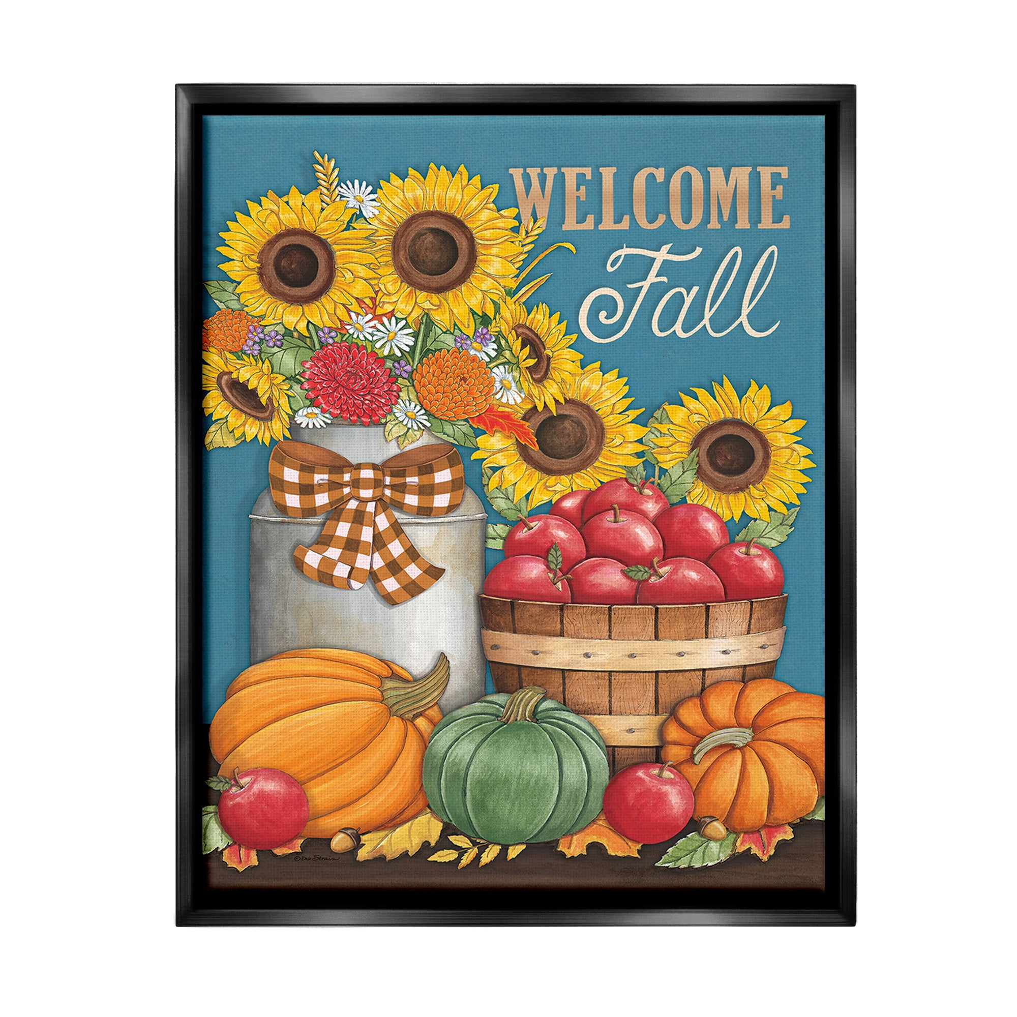 Stupell Industries Welcome Fall Harvest Botanical & Floral Painting Black Floater Framed Canvas Art Print Wall Art, 25 x 31