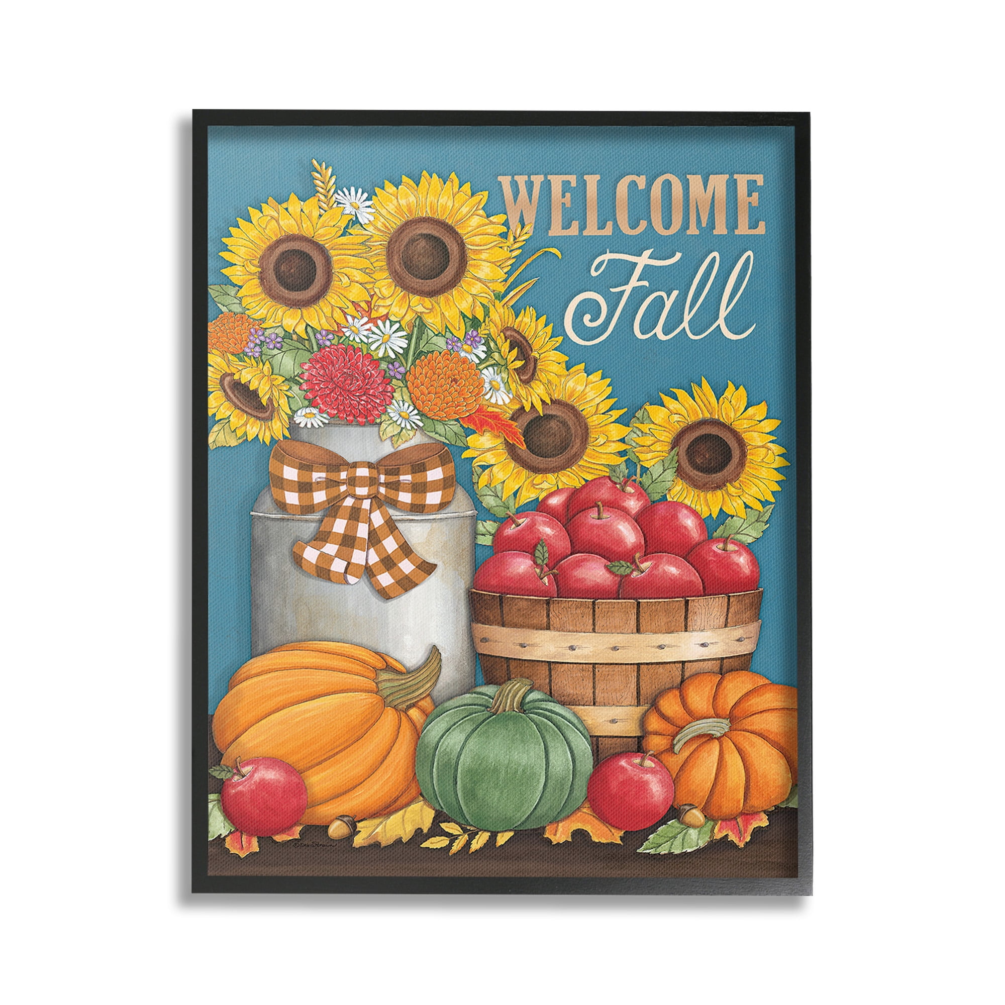 Stupell Industries Welcome Fall Harvest Botanical & Floral Painting Black Framed Art Print Wall Art, 16 x 20