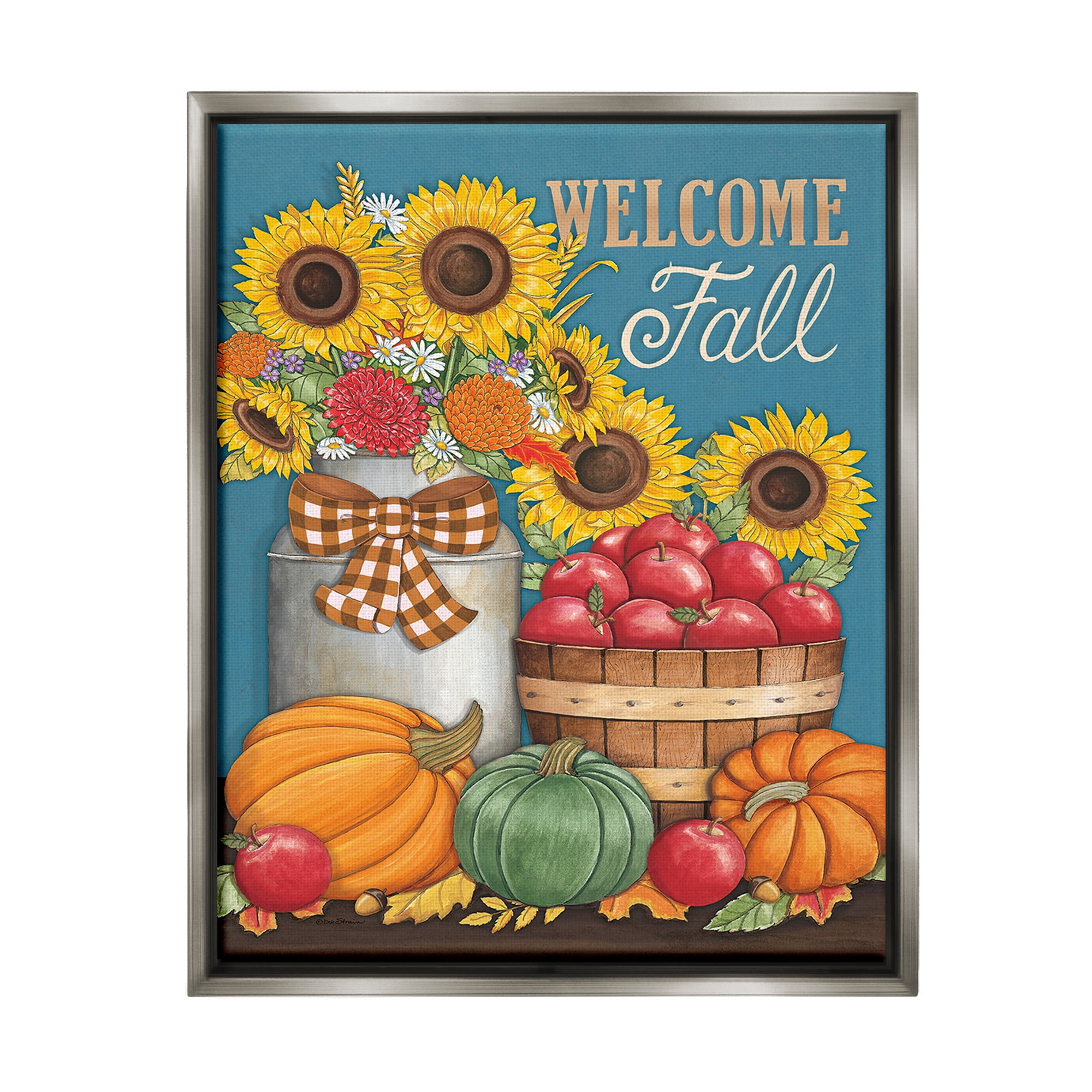 Stupell Industries Welcome Fall Harvest Botanical & Floral Painting Gray Floater Framed Canvas Art Print Wall Art, 17 x 21