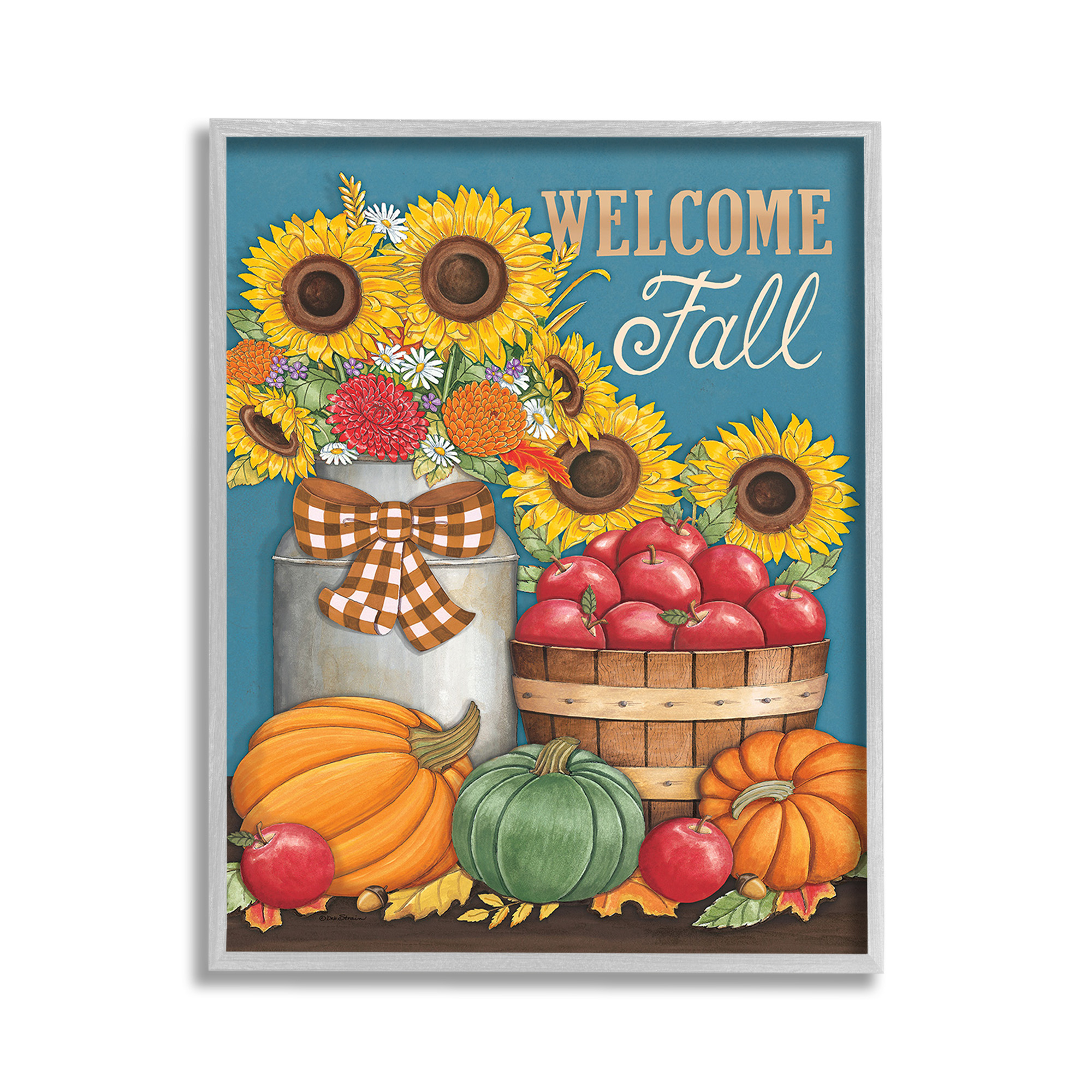 Stupell Industries Welcome Fall Harvest Botanical & Floral Painting Gray Framed Art Print Wall Art, 11 x 14