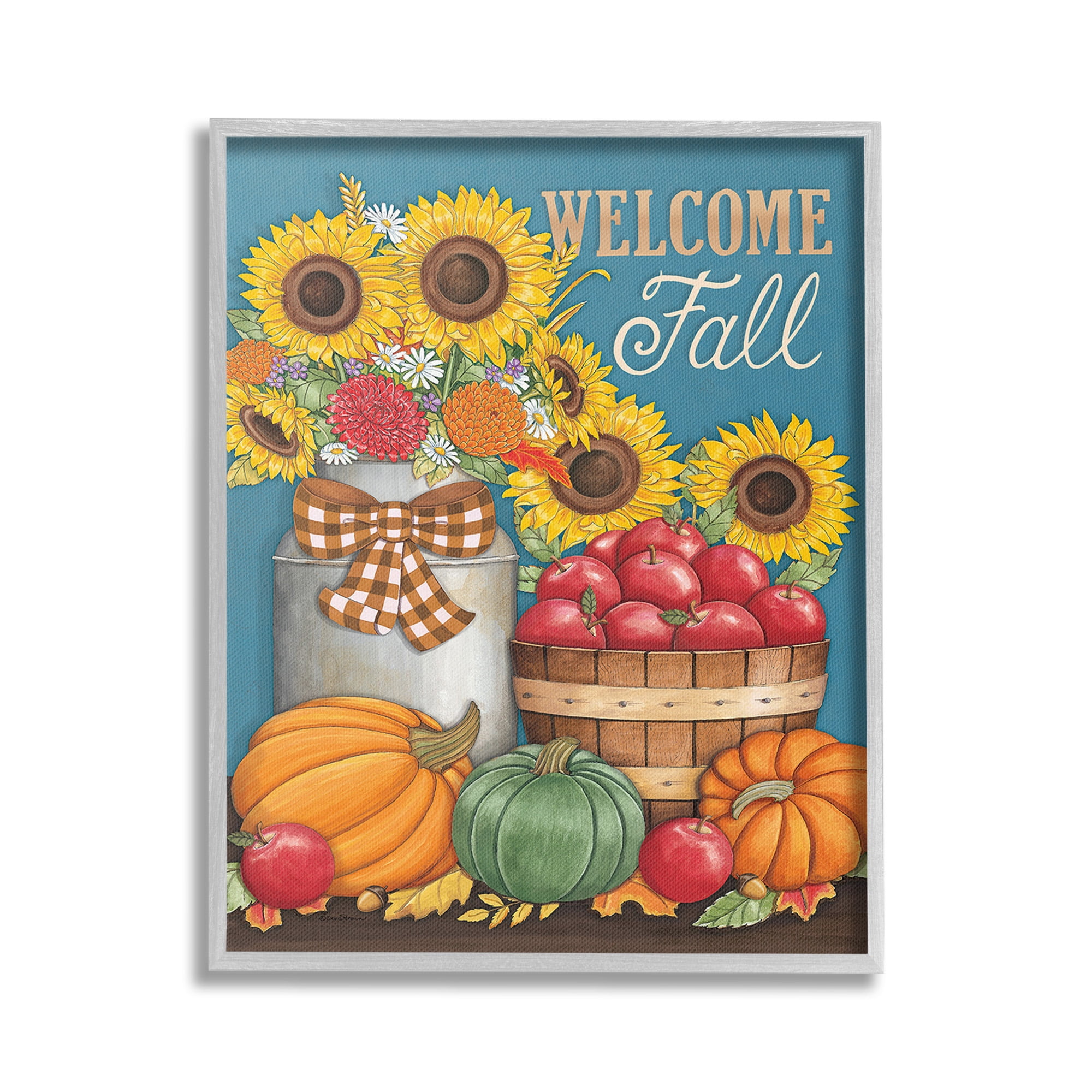 Stupell Industries Welcome Fall Harvest Botanical & Floral Painting Gray Framed Art Print Wall Art, 24 x 30
