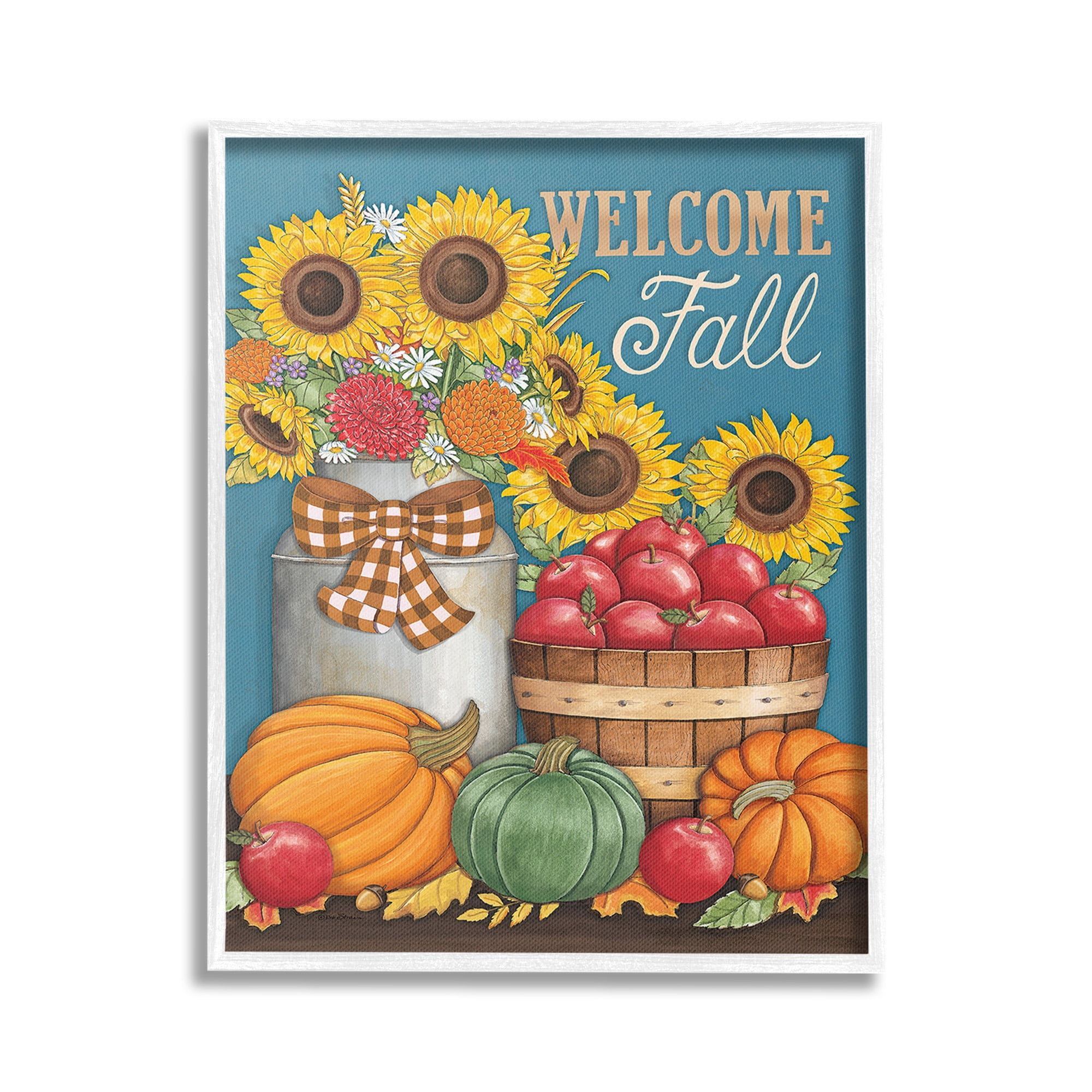 Stupell Industries Welcome Fall Harvest Botanical & Floral Painting White Framed Art Print Wall Art, 24 x 30