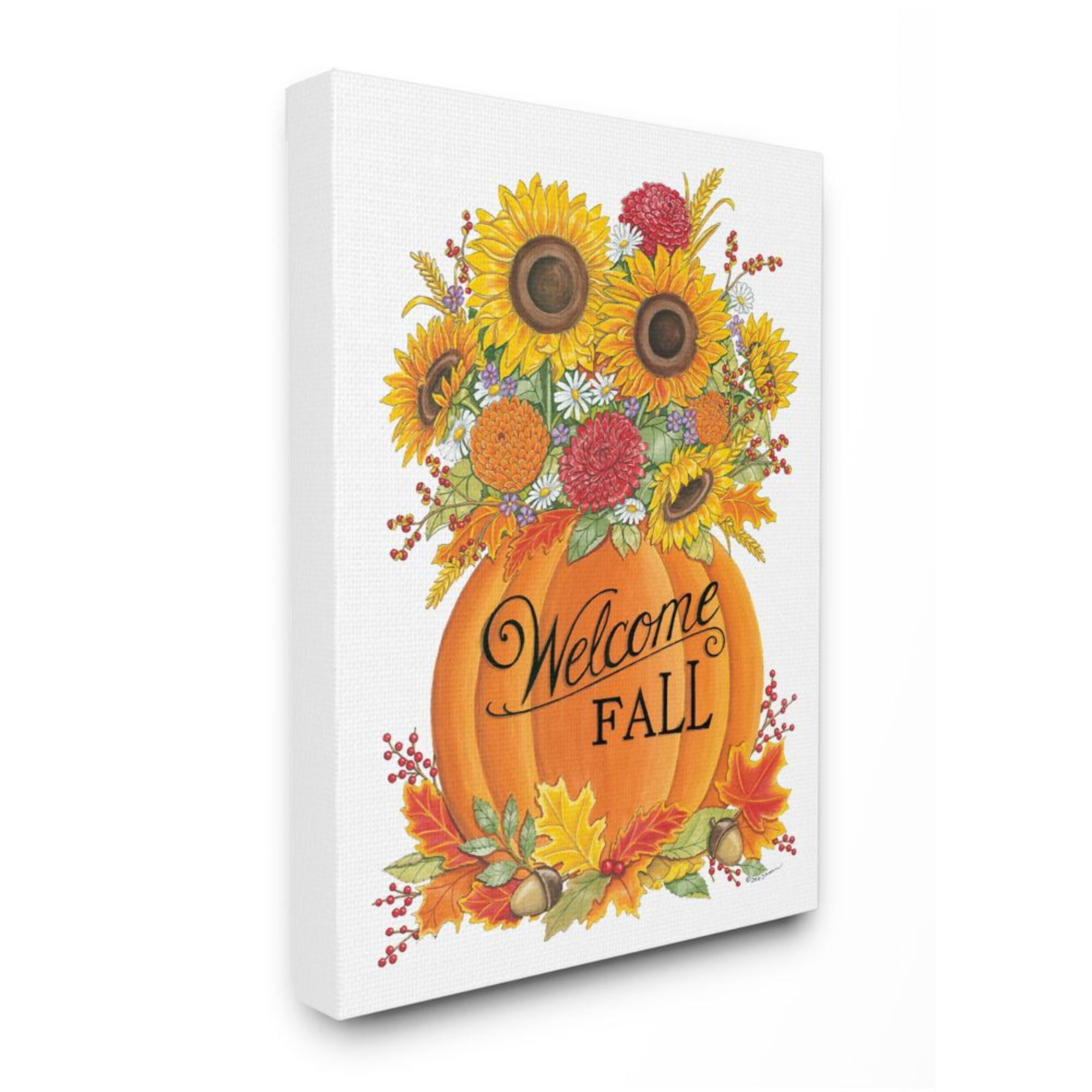 Stupell Industries Welcome Fall Phrase Autumn Pumpkin Sunflower Florals Design by Deb Strain, 16" x 20"