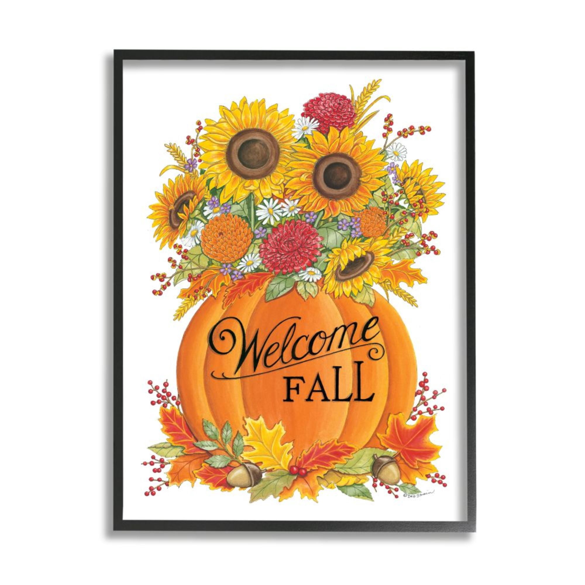 Stupell Industries Welcome Fall Phrase Autumn Pumpkin Sunflower Florals Design by Deb Strain