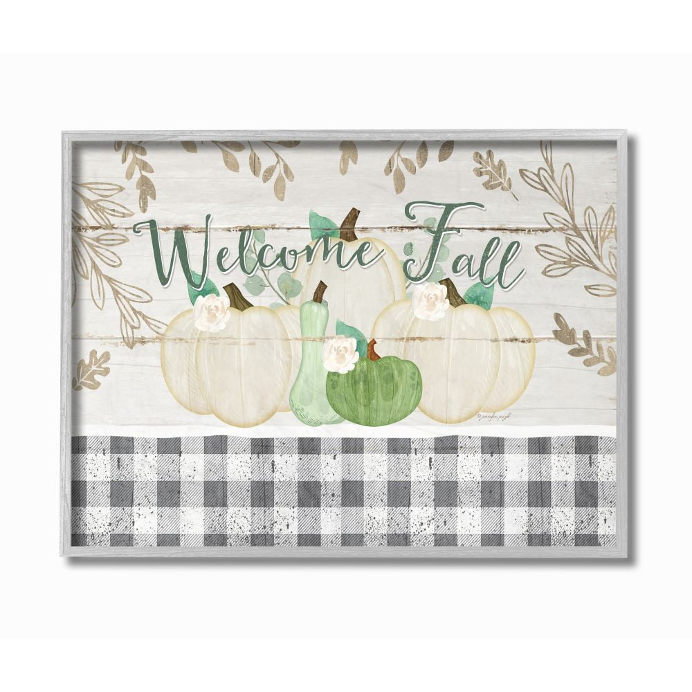 Stupell Industries Welcome Fall Phrase with Autumn Farm Pumpkins Designed by Jennifer Pugh