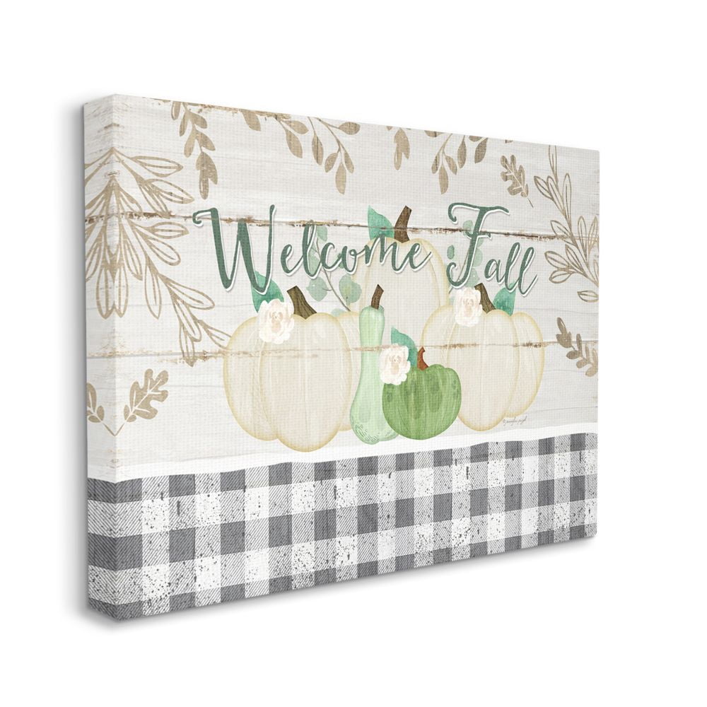 Stupell Industries Welcome Fall Phrase with Autumn Farm Pumpkins Designed by Jennifer Pugh