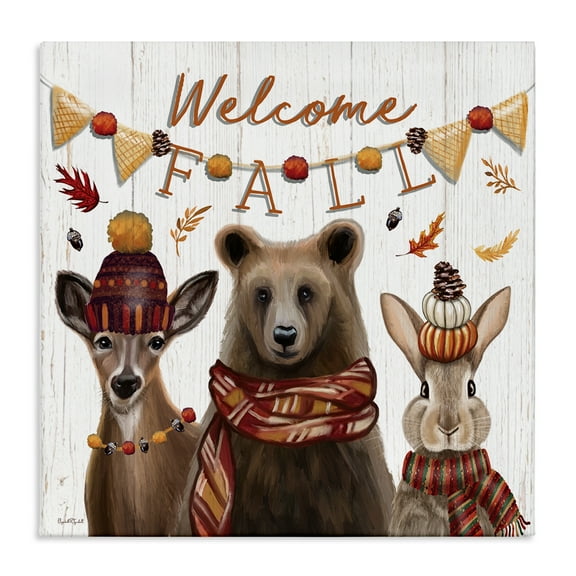 Stupell Industries Welcome Fall Woodland Animals Animals Painting Wrapped Canvas Canvas Art Print Wall Art, 30 x 30