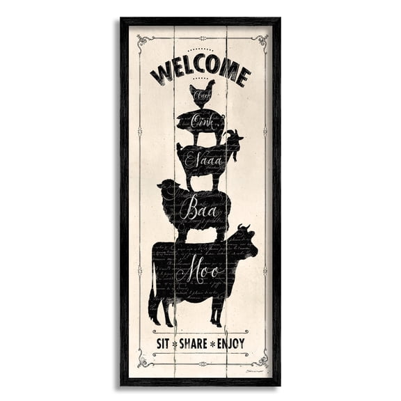 Stupell Industries Welcome Farm Animal Rustic Wood Textured Word Design, 10 x 24,Design by Stephanie Workman Marrott