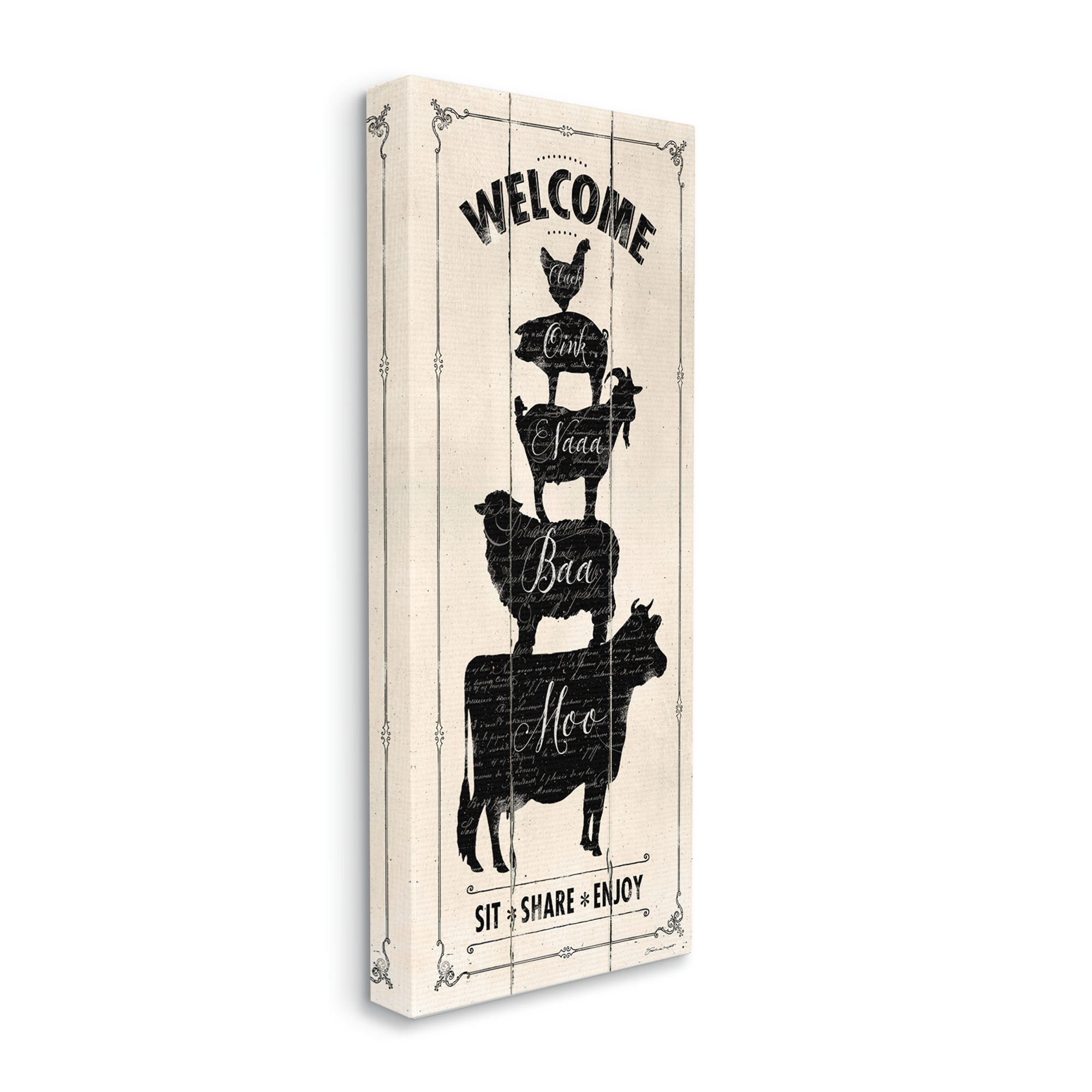 Stupell Industries Welcome Farm Animal Rustic Wood Textured Word Design Canvas Wall Art by Stephanie Workman Marrott
