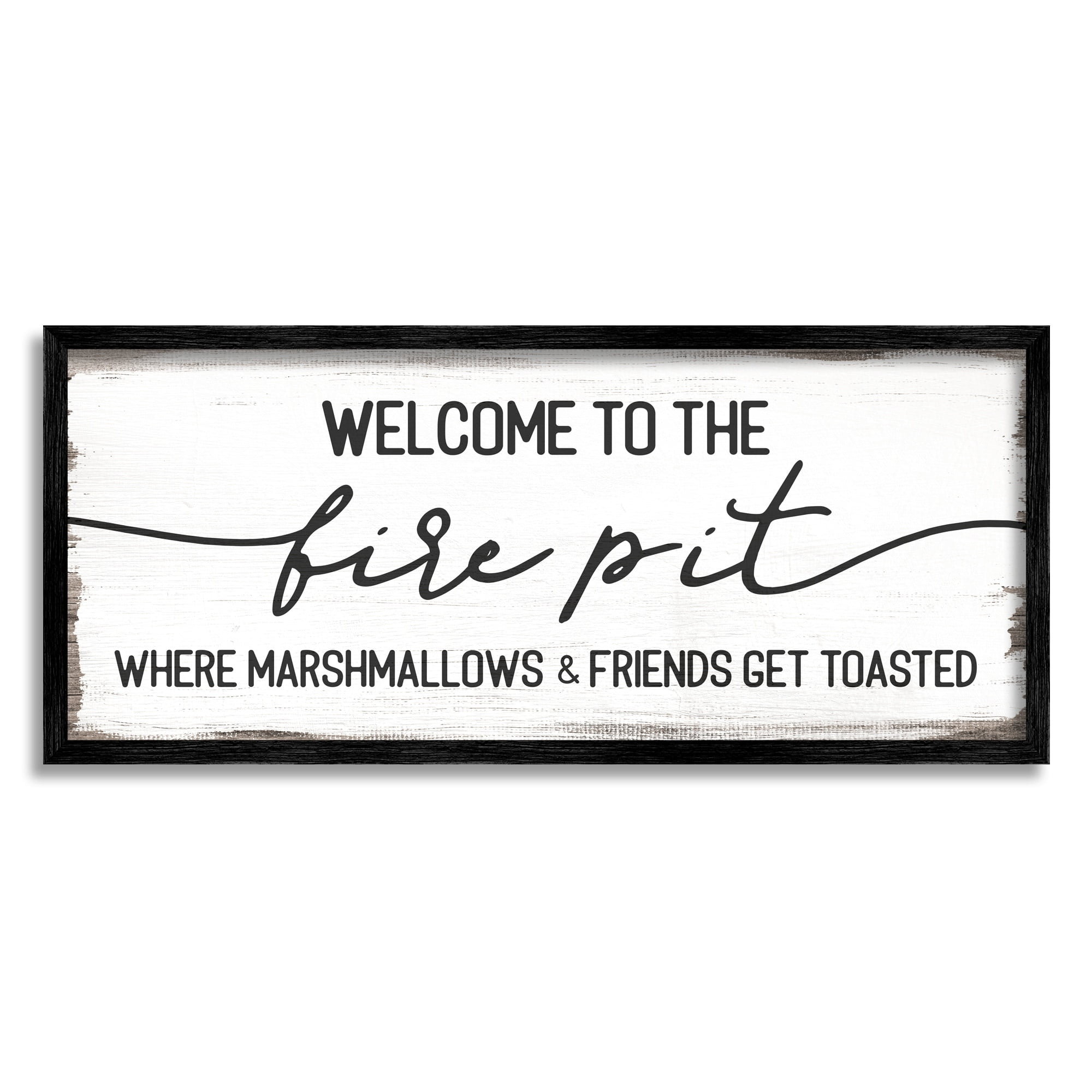 Stupell Industries Welcome Fire Pit Humorous Friends Camping Rustic Sign Graphic Art Black Framed Art Print Wall Art, Design by Daphne Polselli