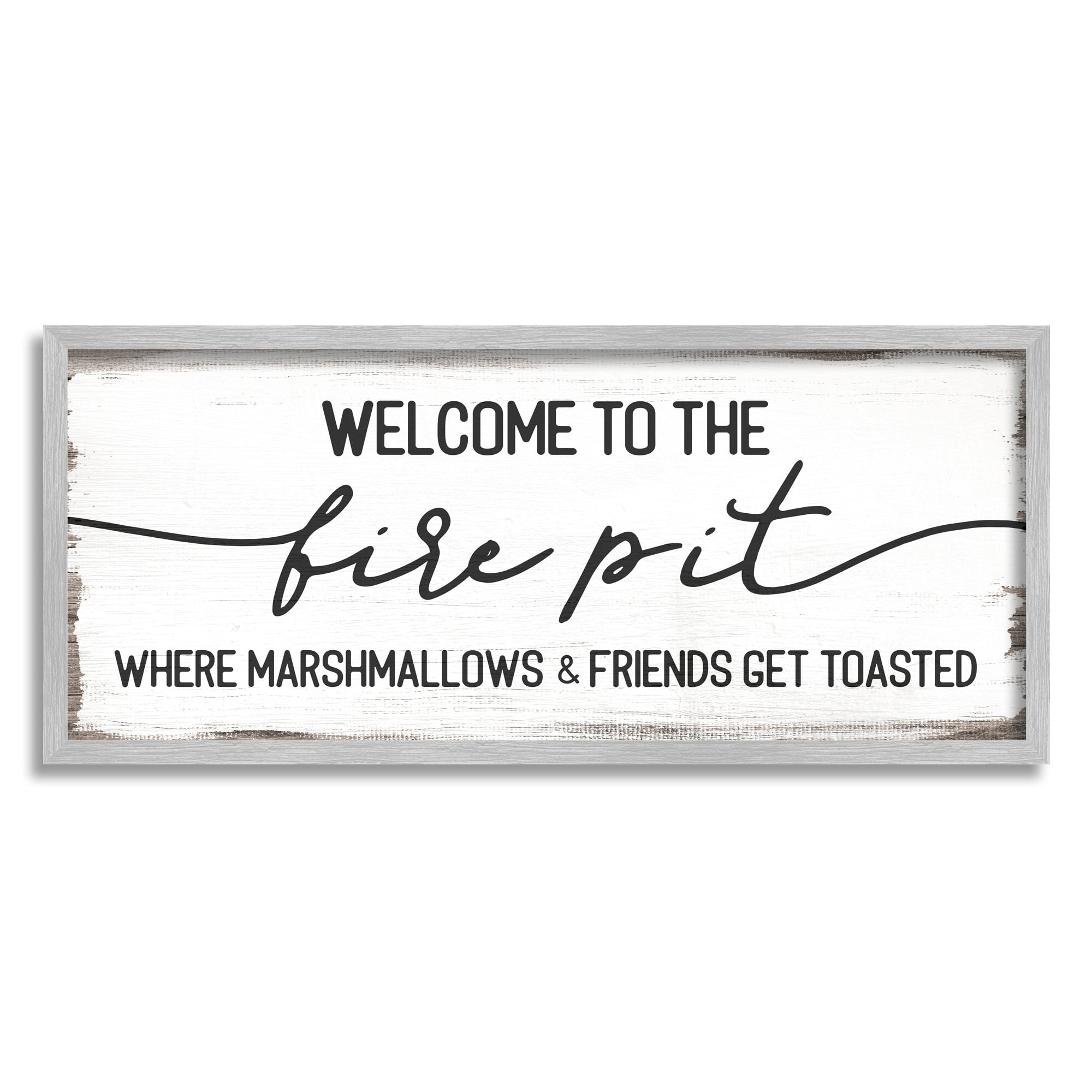 Stupell Industries Welcome Fire Pit Humorous Friends Camping Rustic Sign Graphic Art Gray Framed Art Print Wall Art, Design by Daphne Polselli