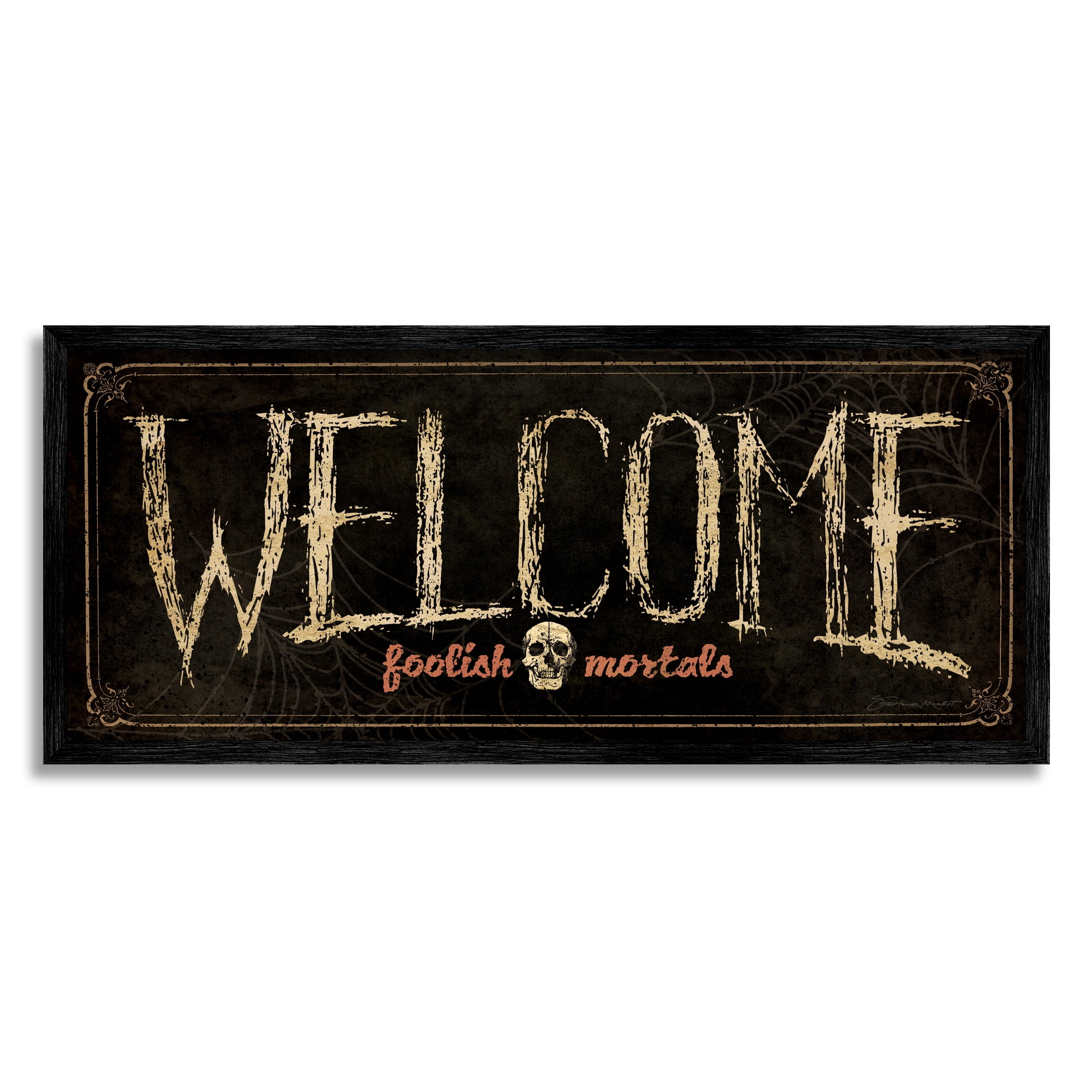 Stupell Industries Welcome Foolish Mortals Phrase Holiday Painting Black Framed Art Print Wall Art