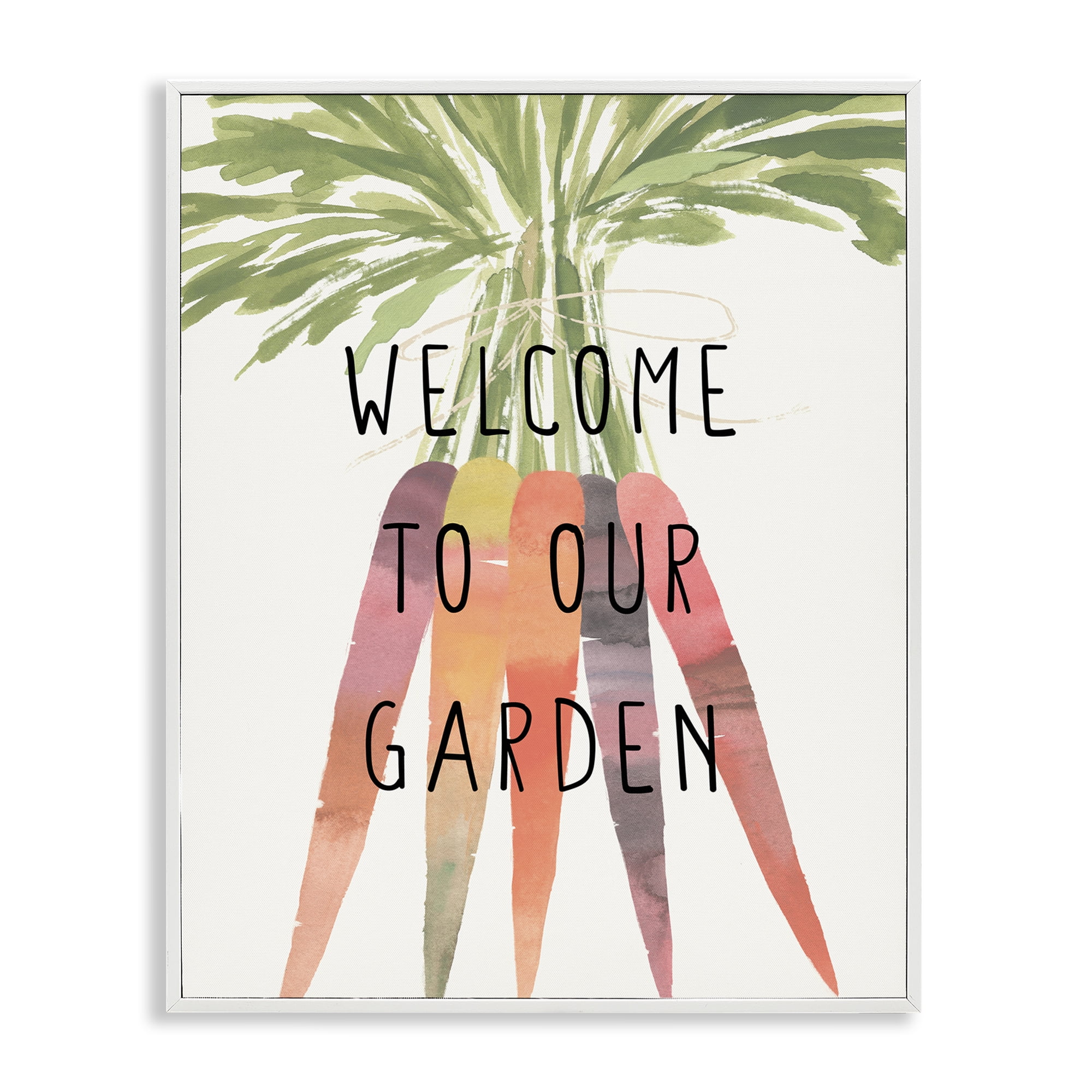 Stupell Industries Welcome Garden with Carrots Food & Beverage Painting White Framed Art Print Wall Art, 11 x 14
