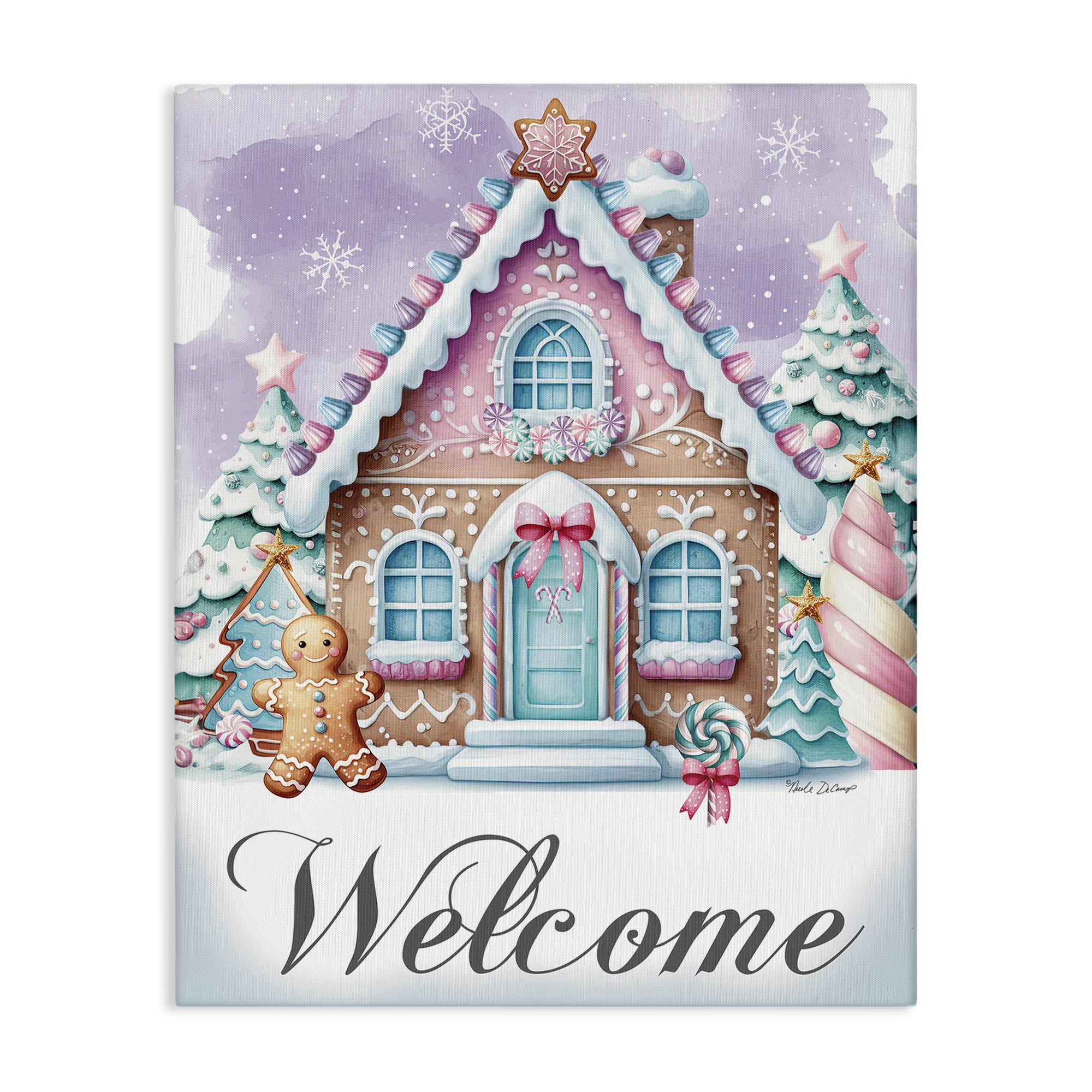 Stupell Industries Welcome Gingerbread House Holiday Painting Gallery Wrapped Canvas Art Print Wall Art, 24 x 30