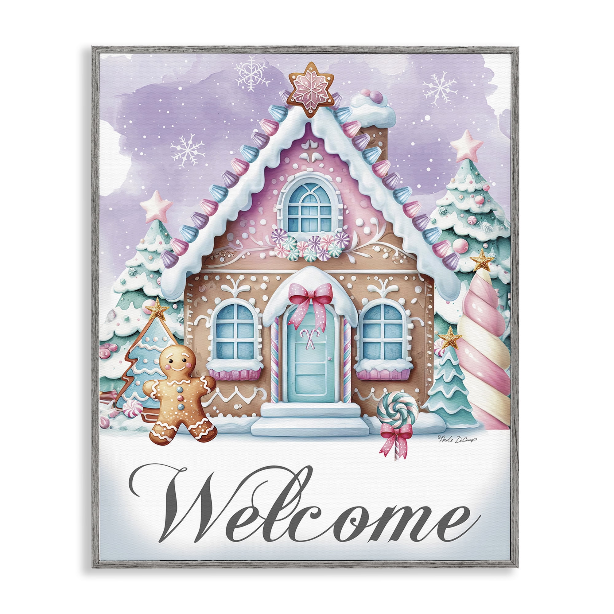 Stupell Industries Welcome Gingerbread House Holiday Painting Gray Framed Art Print Wall Art, 24 x 30