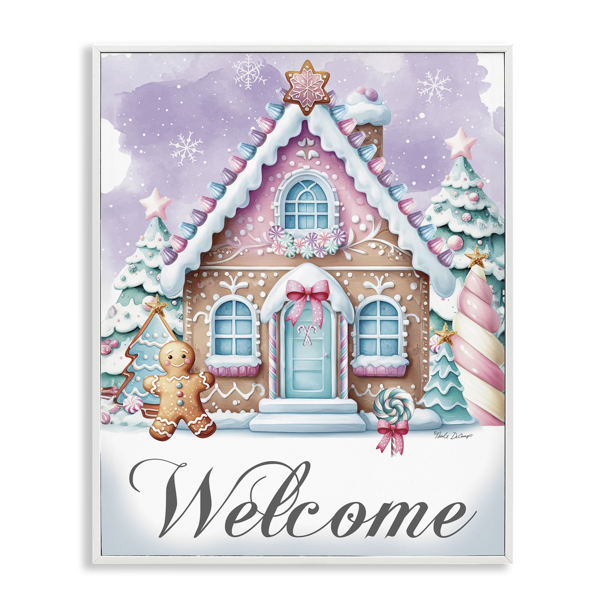 Stupell Industries Welcome Gingerbread House Holiday Painting White Framed Art Print Wall Art, 11 x 14