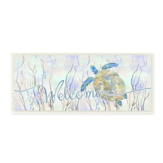 Stupell Industries Welcome Greeting Blue Tropical Sea Tortoise Waters , 17 x 7,Design by Ziwei Li
