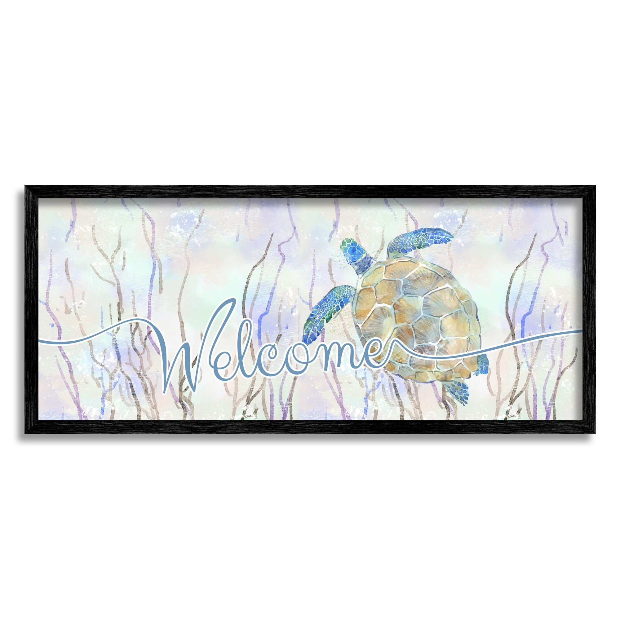 Stupell Industries Welcome Greeting Blue Tropical Sea Tortoise Waters , 24 x 10,Design by Ziwei Li