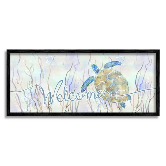 Stupell Industries Welcome Greeting Blue Tropical Sea Tortoise Waters , 24 x 10,Design by Ziwei Li