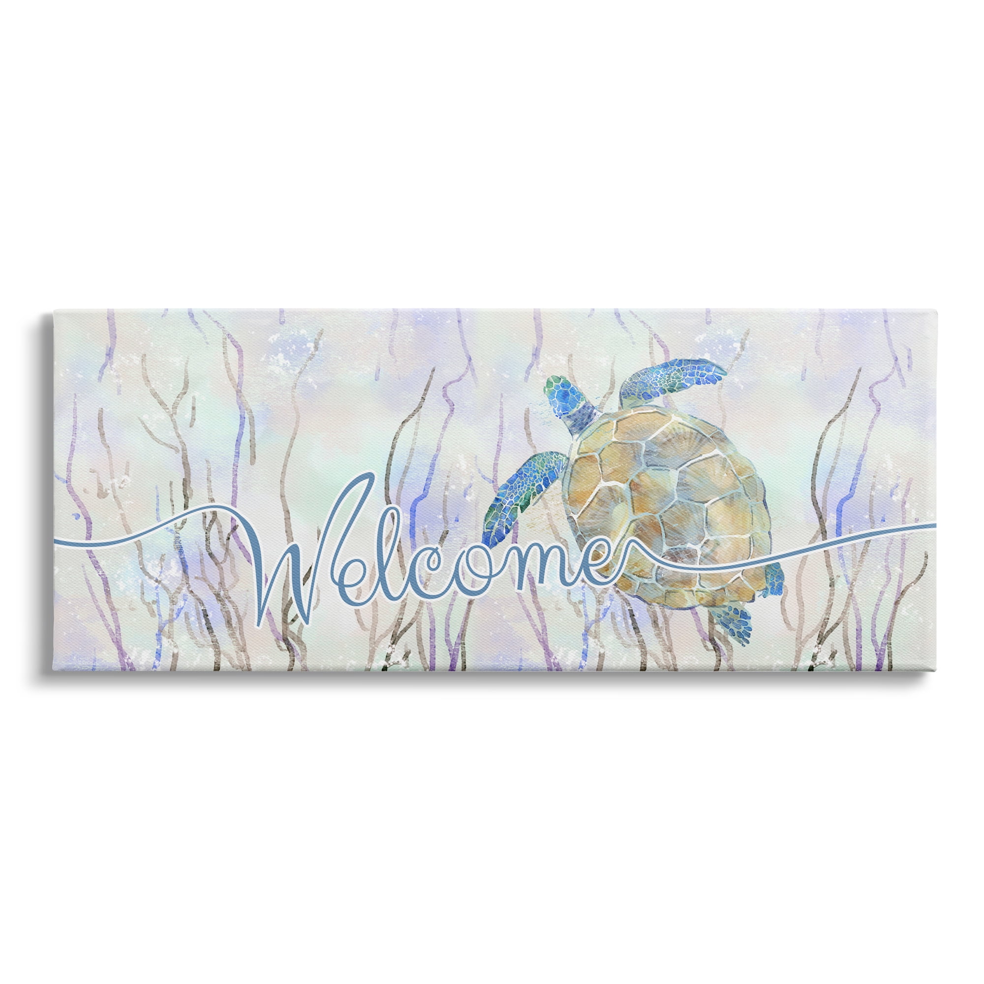 Stupell Industries Welcome Greeting Blue Tropical Sea Tortoise Waters , 24 x 10,Design by Ziwei Li