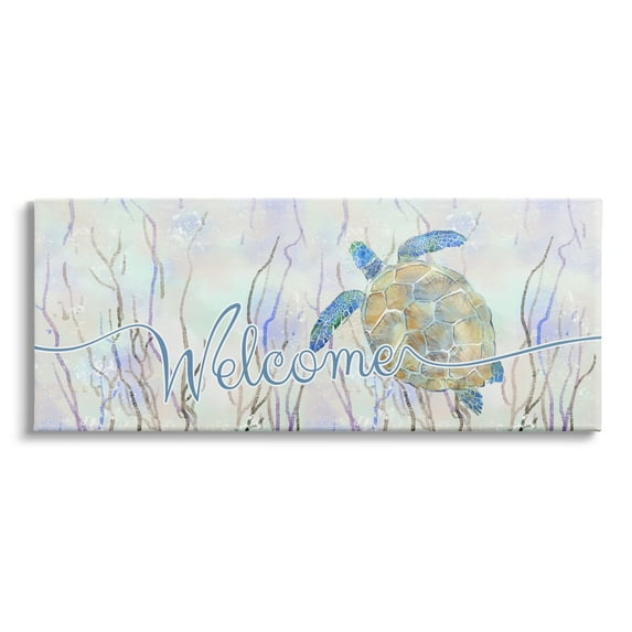 Stupell Industries Welcome Greeting Blue Tropical Sea Tortoise Waters , 48 x 20,Design by Ziwei Li