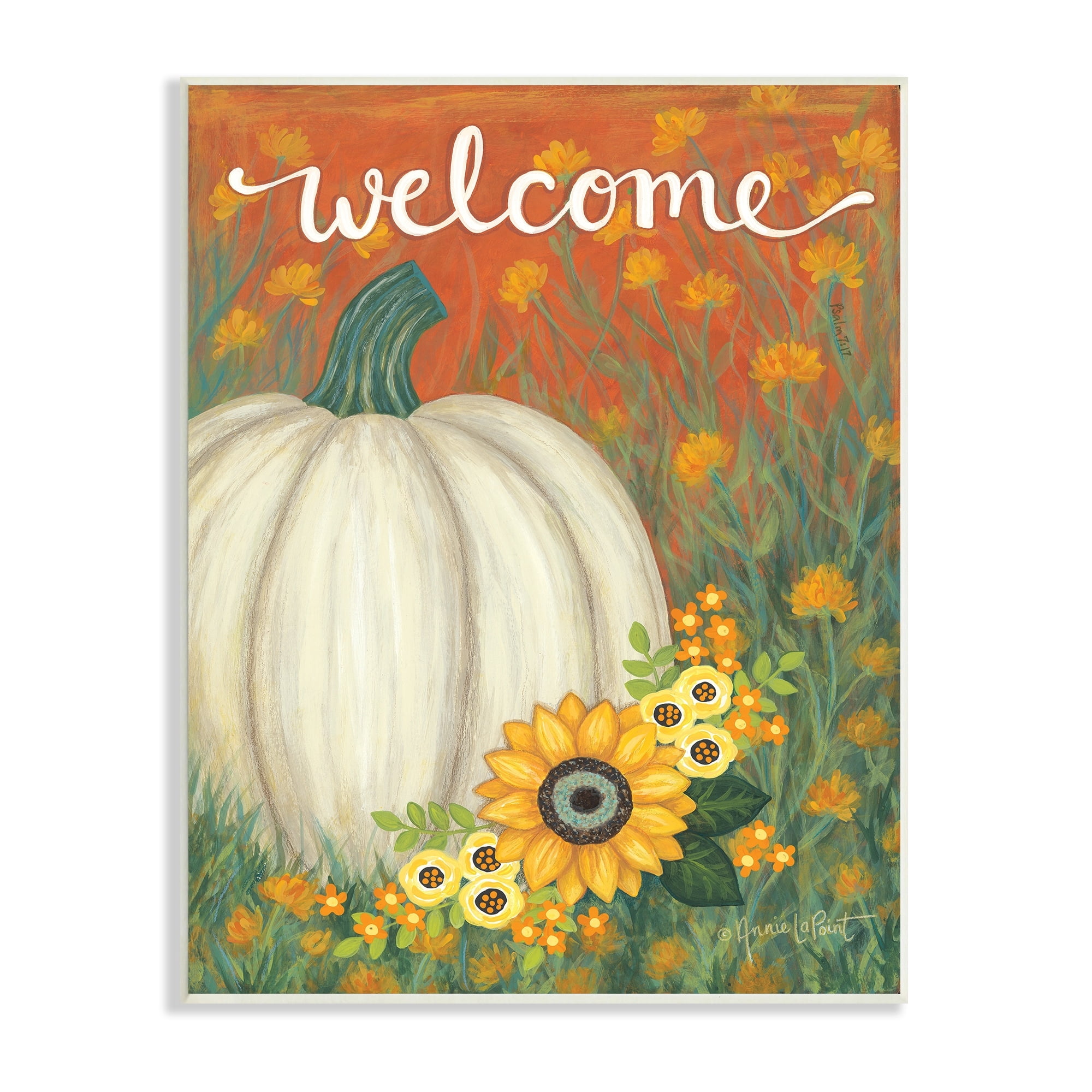 Stupell Industries Welcome Greeting Orange Autumn Sky Pumpkin Field, 13 x 19,Design by Annie LaPoint
