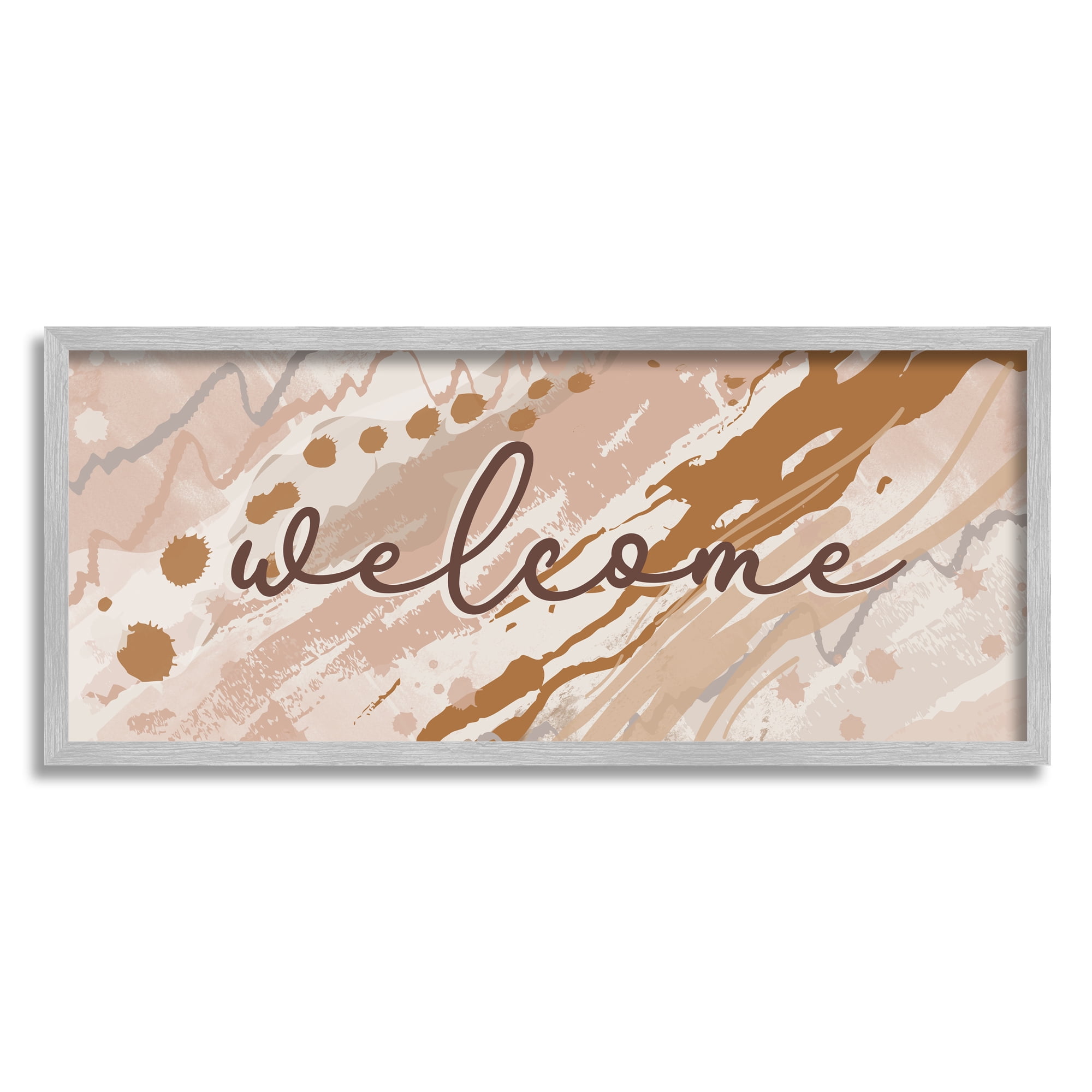 Stupell Industries Welcome Greeting Sign Abstract Geode Pattern Warm Tones Graphic Art Gray Framed Art Print Wall Art, 24x10, by Jennifer Ellory