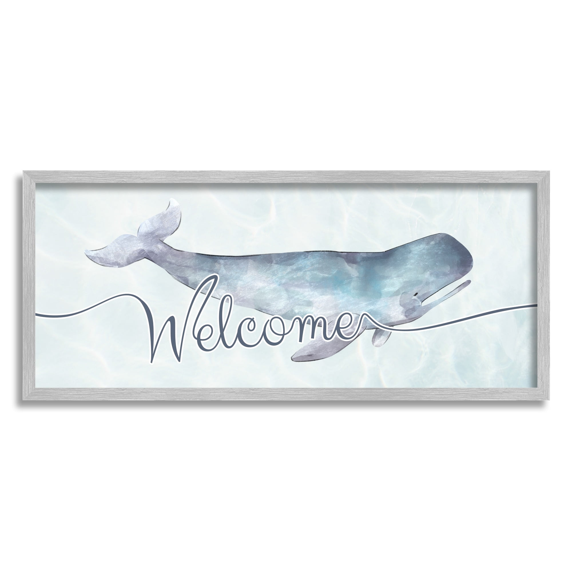 Stupell Industries Welcome Greeting Soft Tranquil Whale Ocean Animal, 30 x 13,Design by Ziwei Li