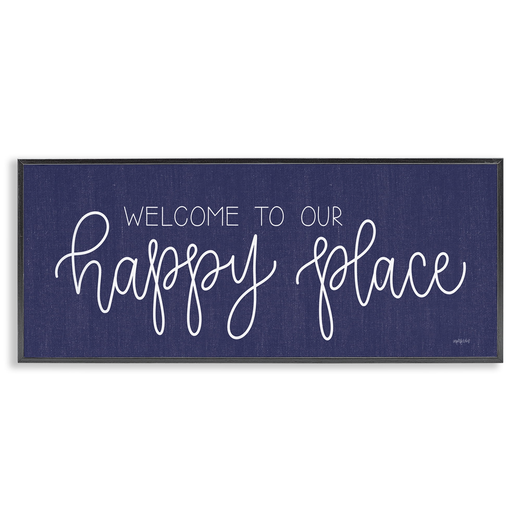 Stupell Industries Welcome Happy Place Typography Painting Black Framed Art Print Wall Art, 30 x 13