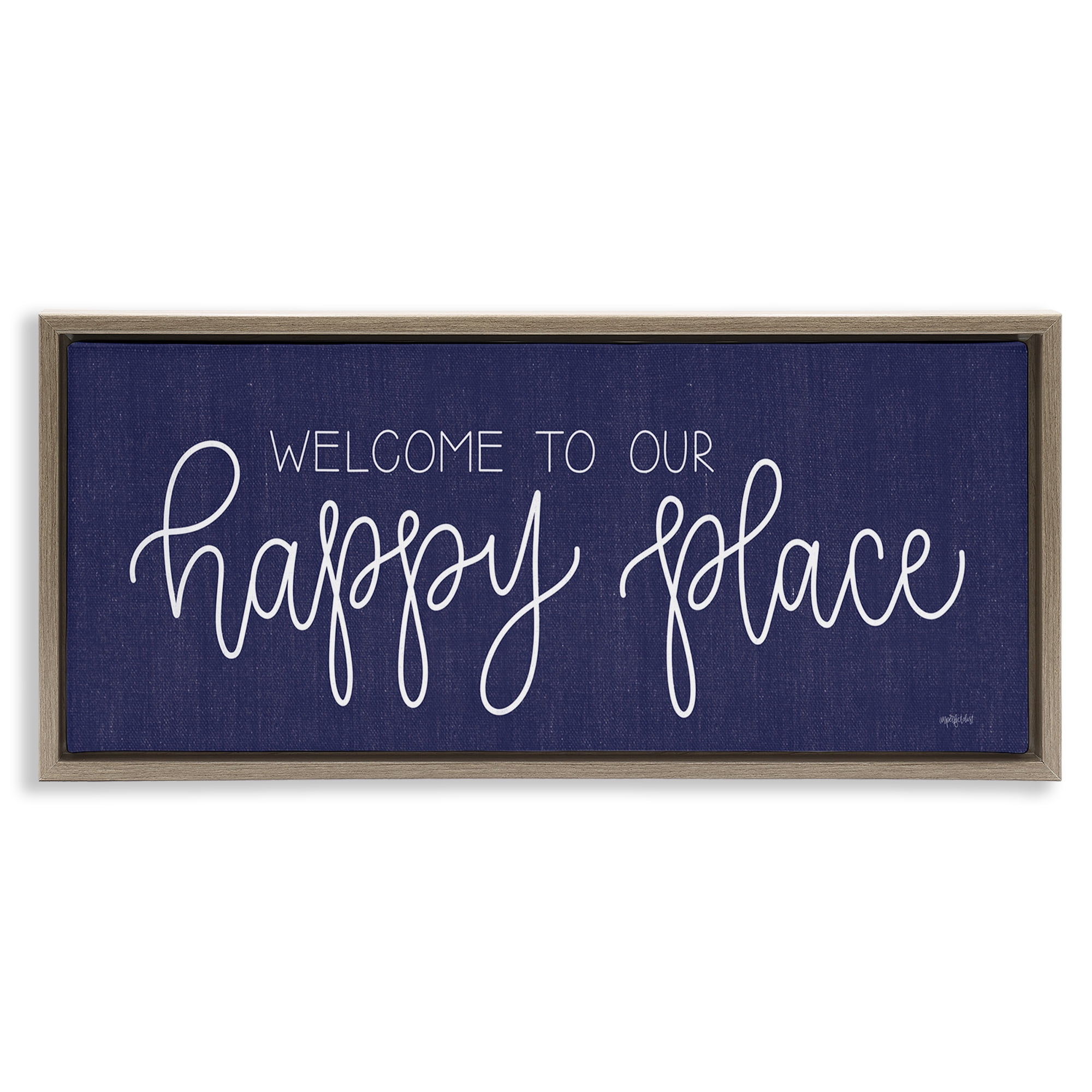 Stupell Industries Welcome Happy Place Typography Painting Brown Floater Framed Art Print Wall Art, 25 x 11