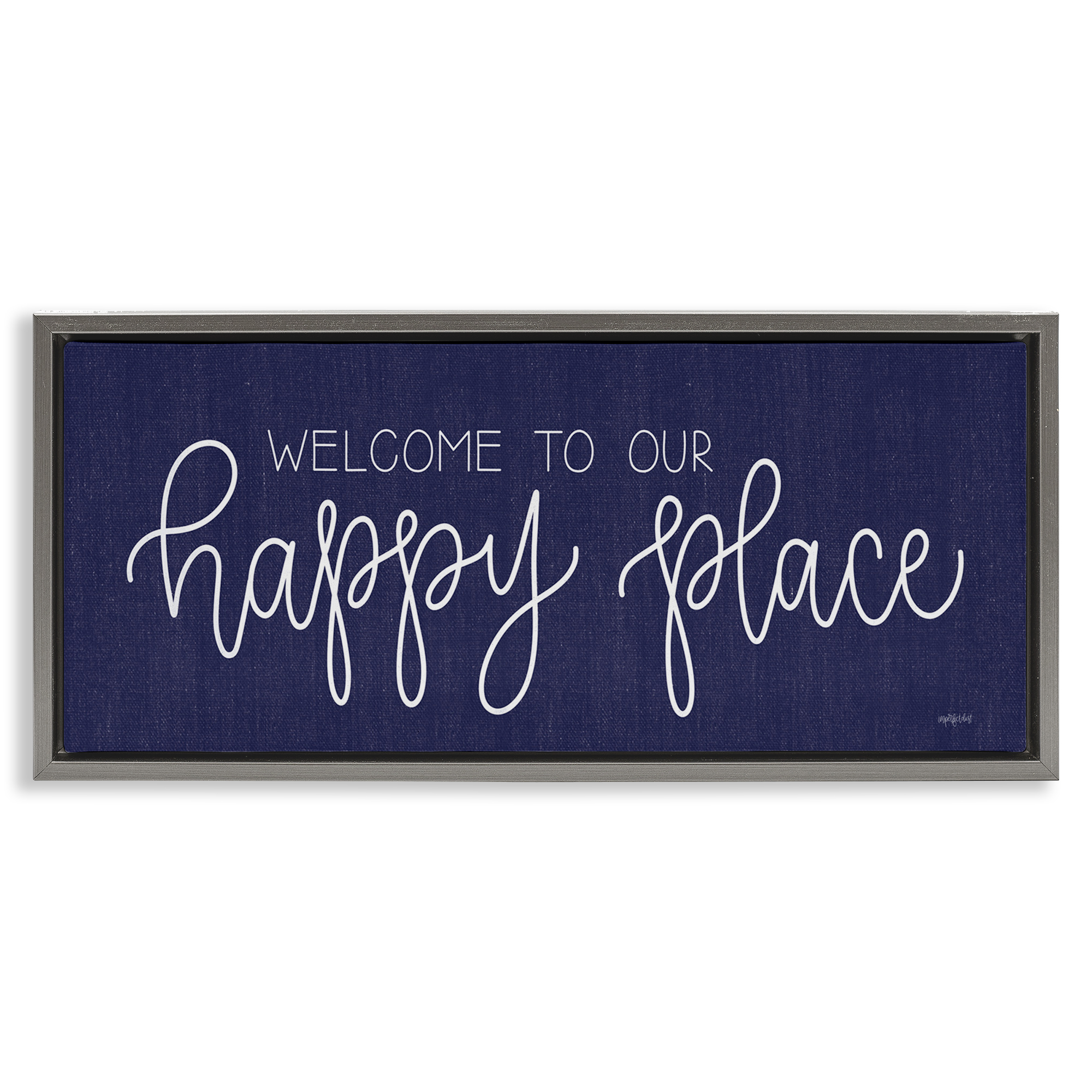 Stupell Industries Welcome Happy Place Typography Painting Gray Floater Framed Art Print Wall Art, 31 x 14