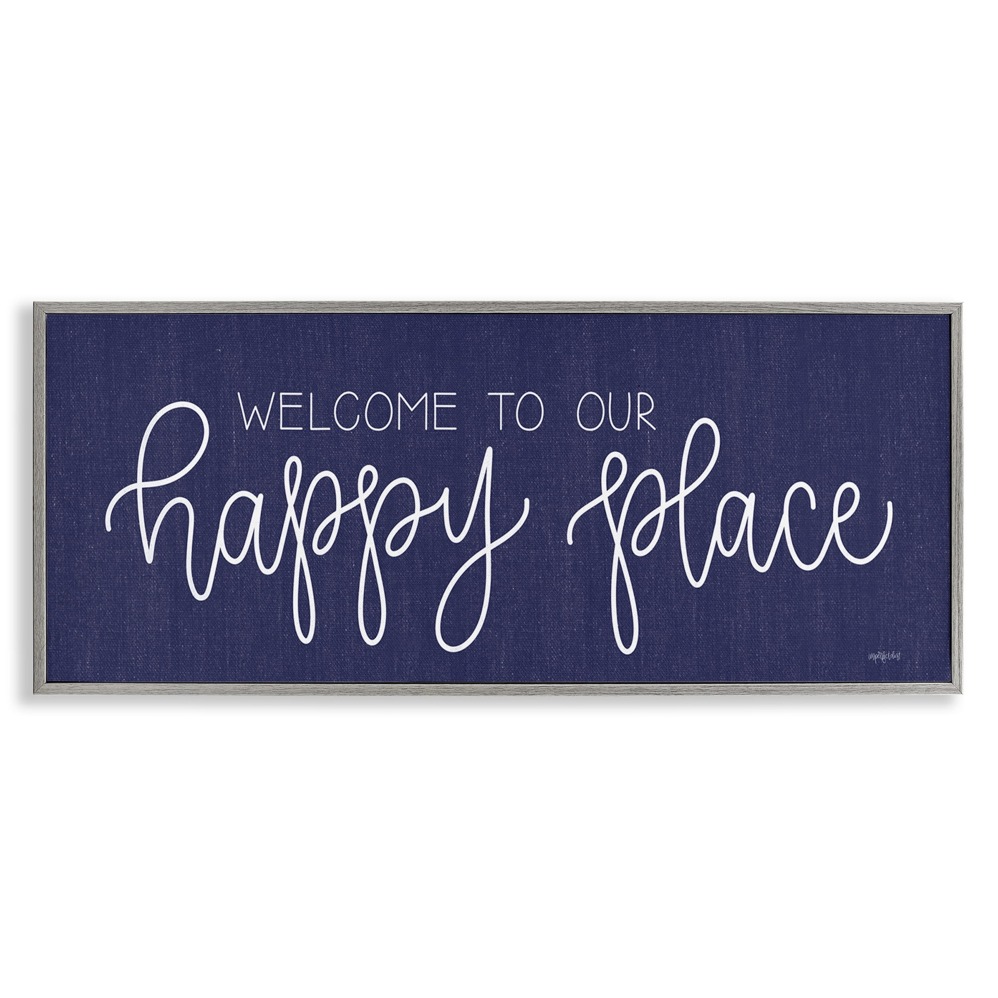Stupell Industries Welcome Happy Place Typography Painting Gray Framed Art Print Wall Art, 24 x 10