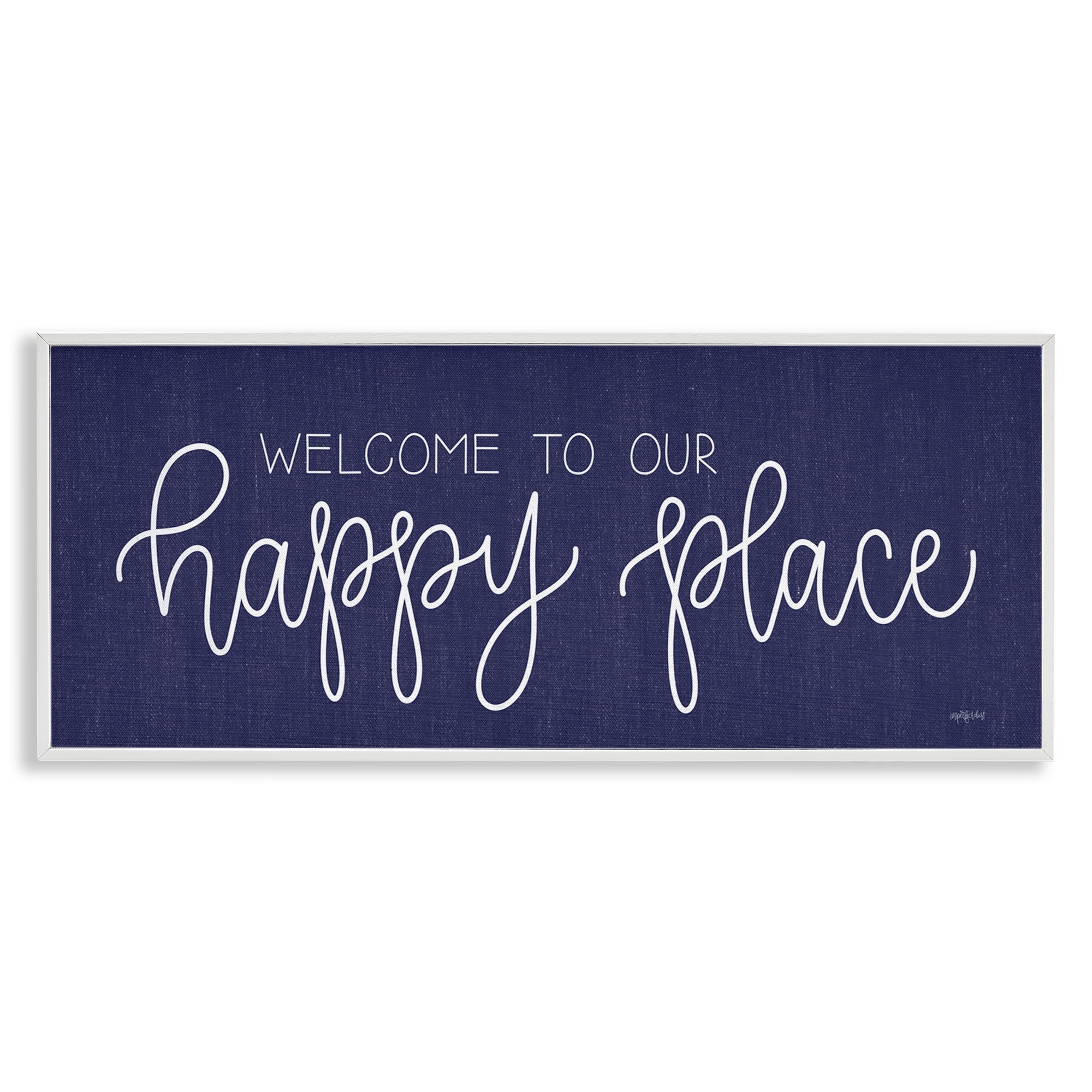 Stupell Industries Welcome Happy Place Typography Painting White Framed Art Print Wall Art, 30 x 13