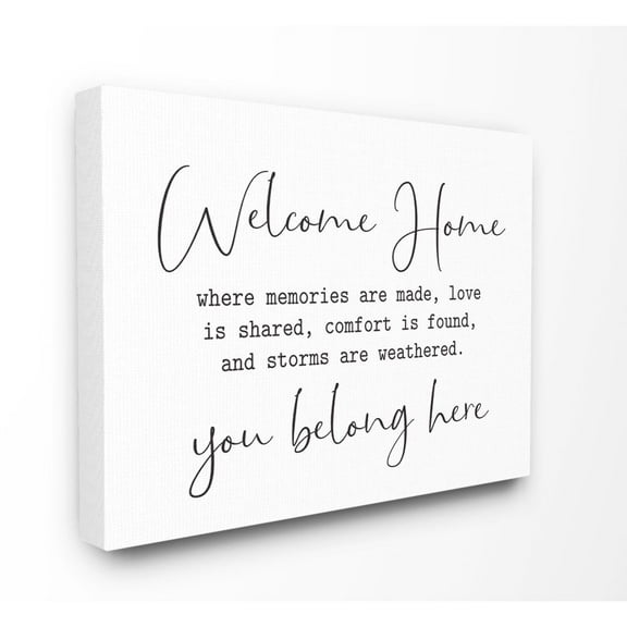 Stupell Industries Welcome Home Family Home Black And White Inspirational Word Design Canvas Wall Art by Lettered and Lined
